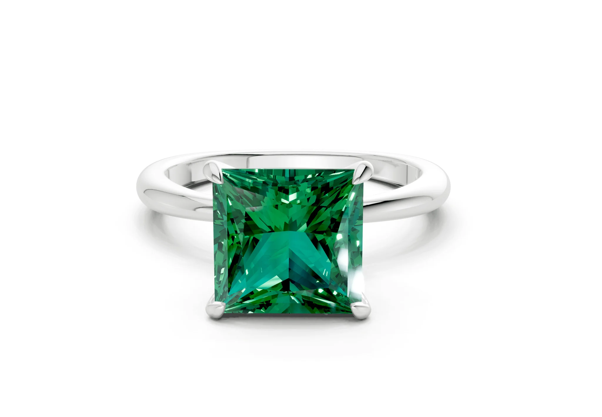 Marlowe Emerald Gemstone Solitaire Princess Cut 1.6mm Engagement Ring - Image 7