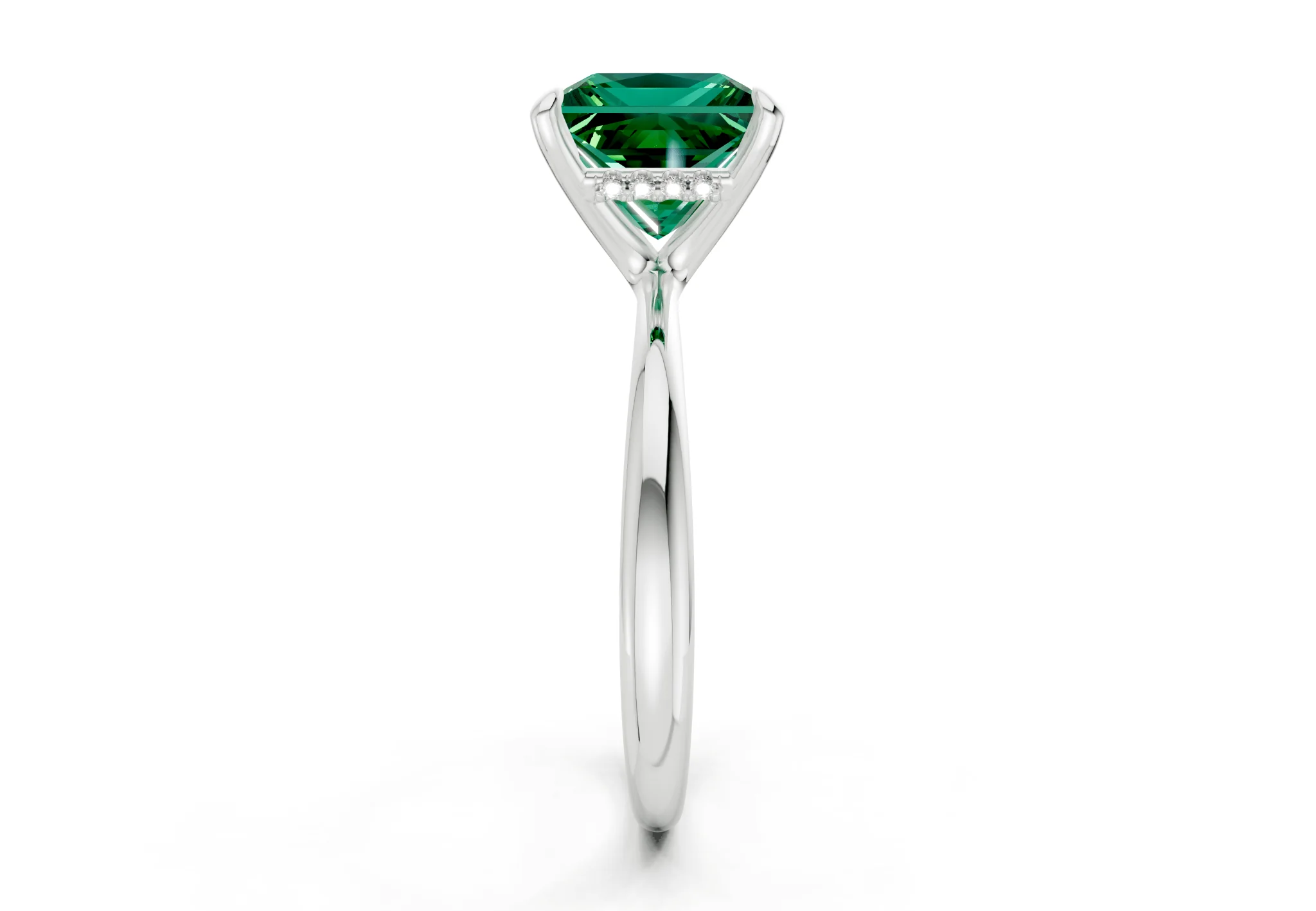 Marlowe Emerald Gemstone Solitaire Princess Cut 1.6mm Engagement Ring - Image 9