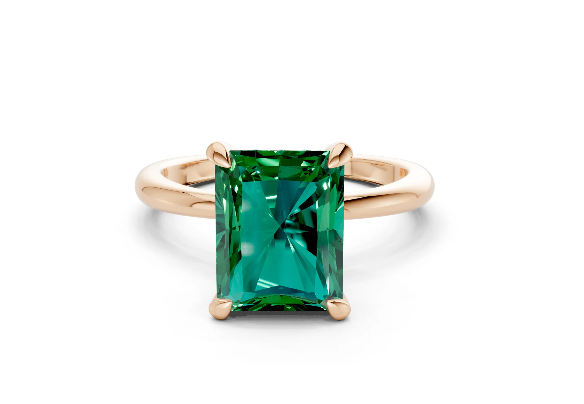 Marlowe Emerald Gemstone Solitaire Radiant Cut 1.6mm Engagement Ring - Image 4