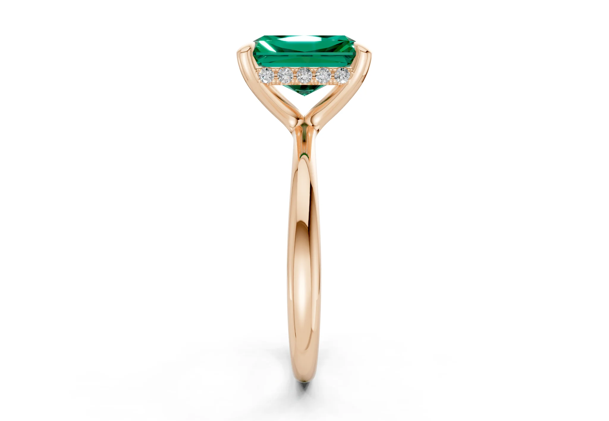 Marlowe Emerald Gemstone Solitaire Radiant Cut 1.6mm Engagement Ring - Image 6