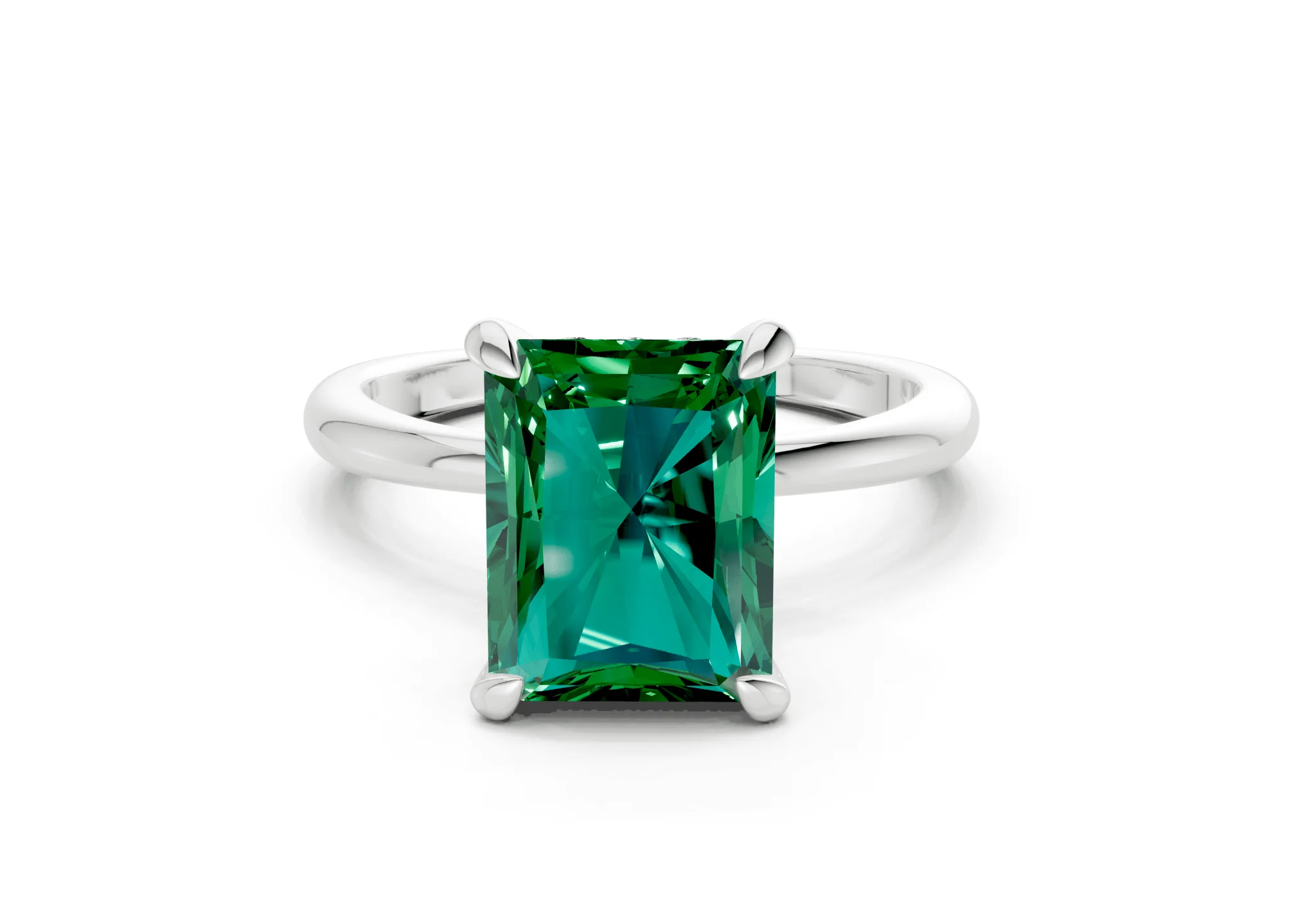 Marlowe Emerald Gemstone Solitaire Radiant Cut 1.6mm Engagement Ring - Image 7