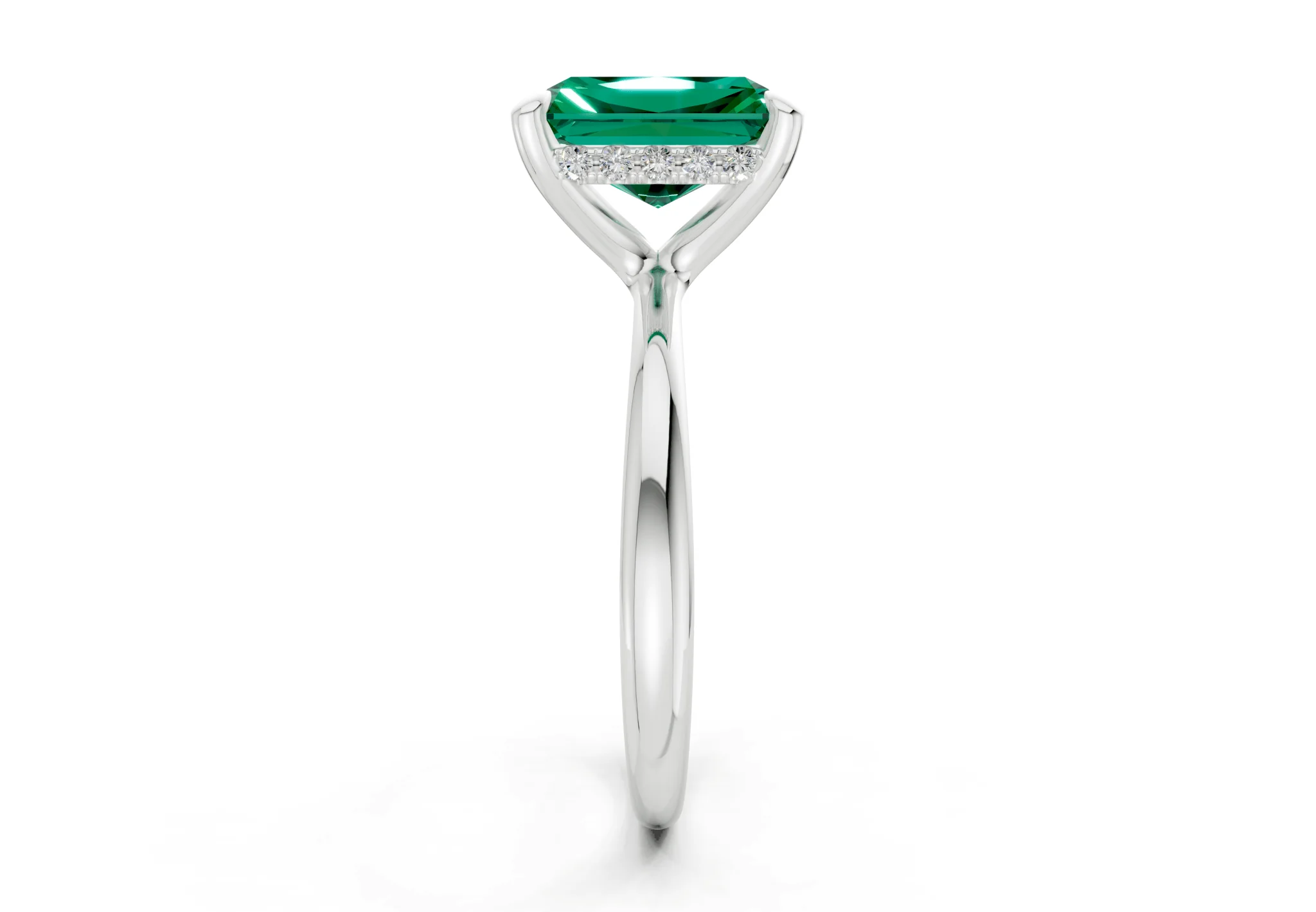 Marlowe Emerald Gemstone Solitaire Radiant Cut 1.6mm Engagement Ring - Image 9