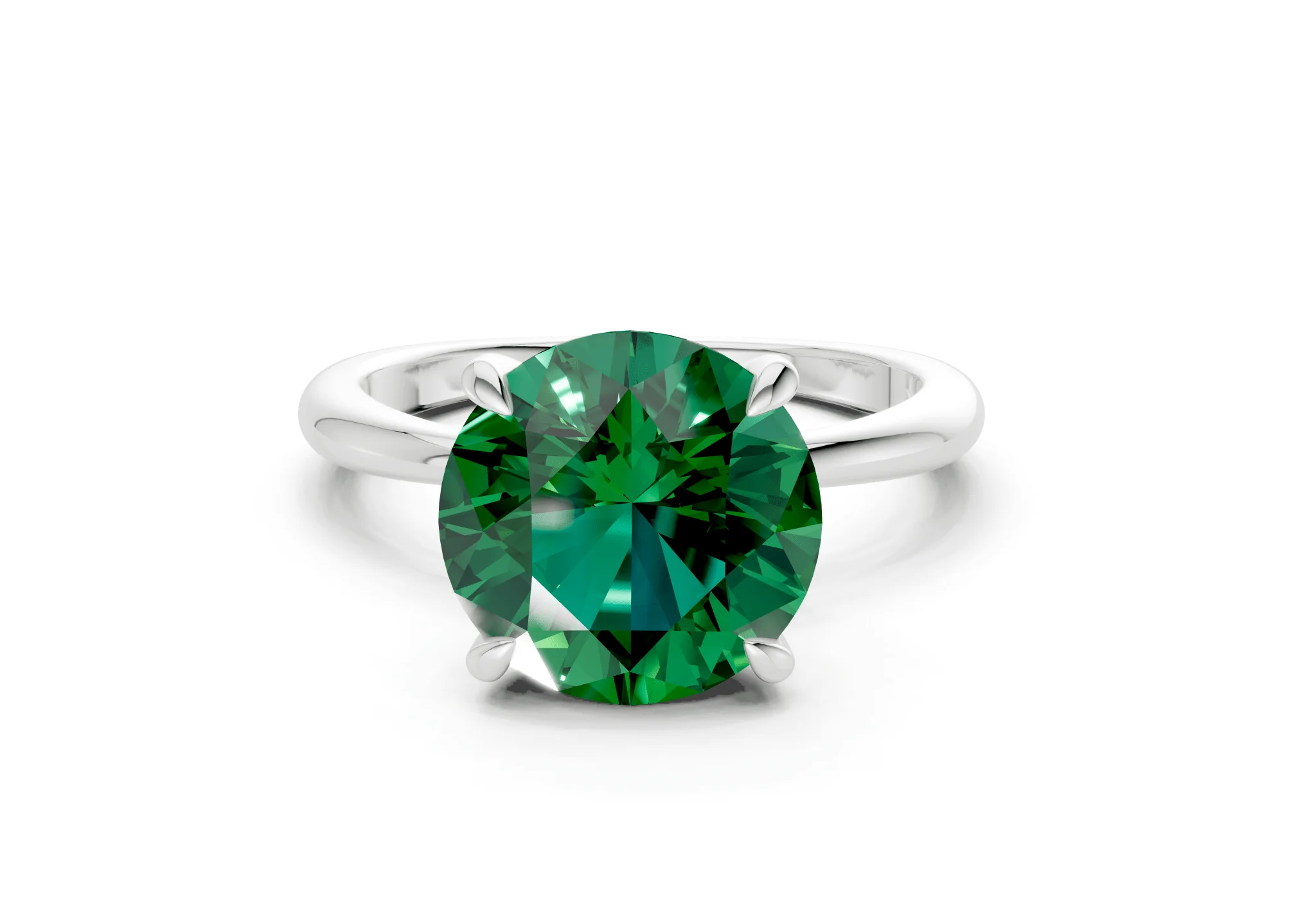 Marlowe Emerald Gemstone Solitaire Round Cut 1.6mm Engagement Ring - Image 7