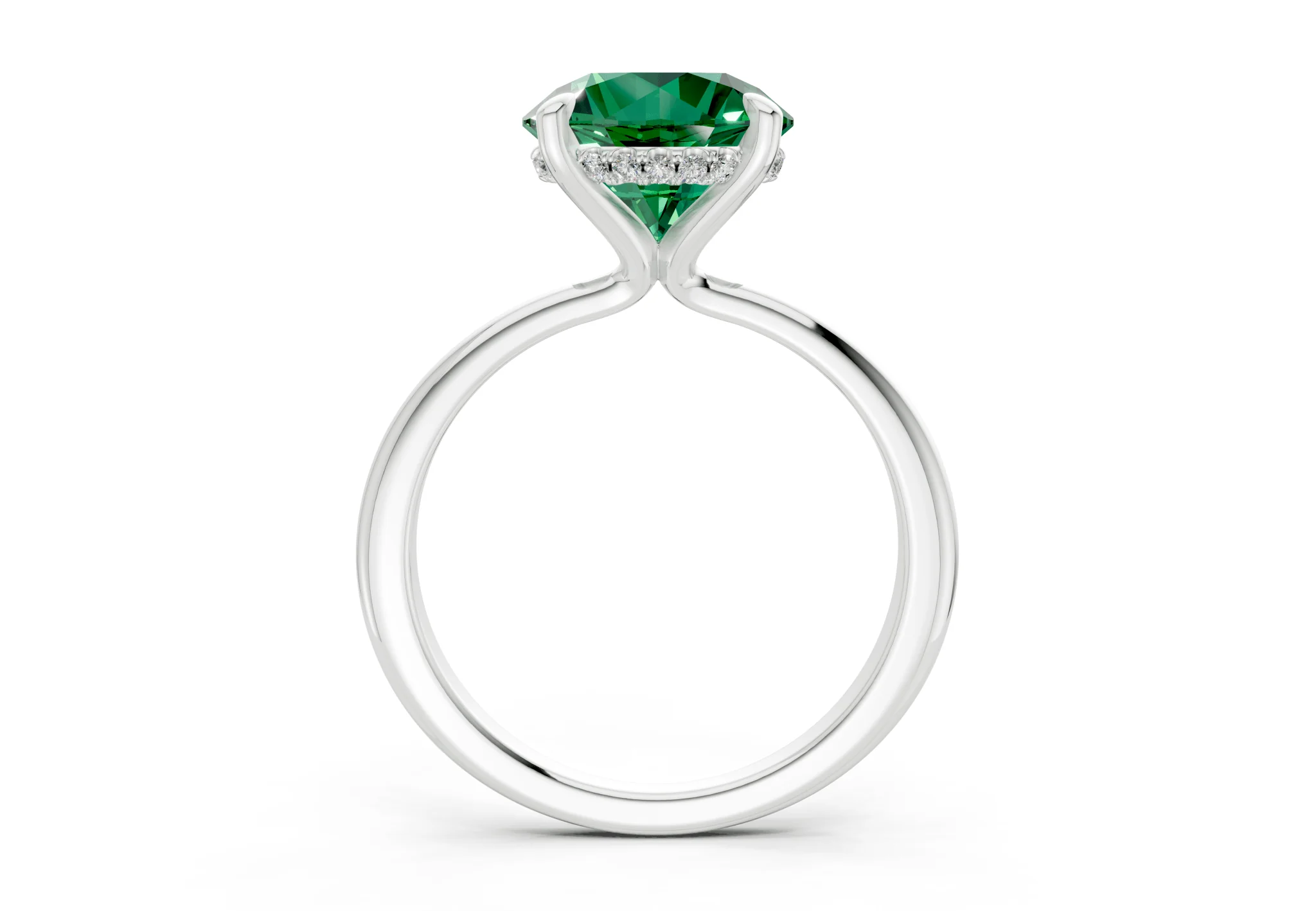 Marlowe Emerald Gemstone Solitaire Round Cut 1.6mm Engagement Ring - Image 8