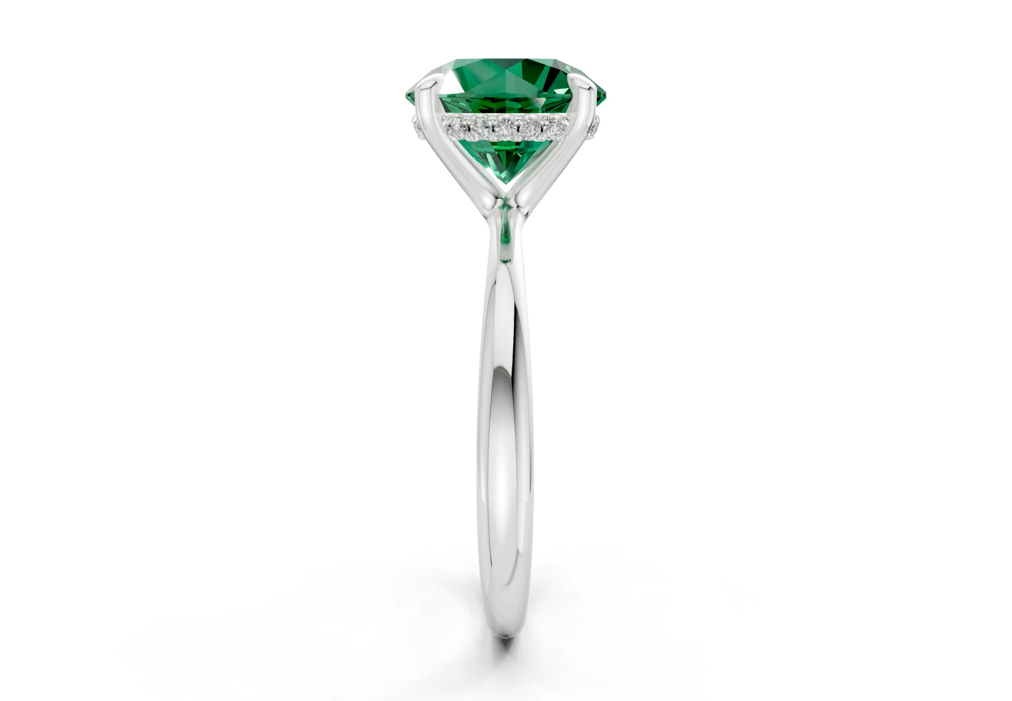Marlowe Emerald Gemstone Solitaire Round Cut 1.6mm Engagement Ring - Image 9