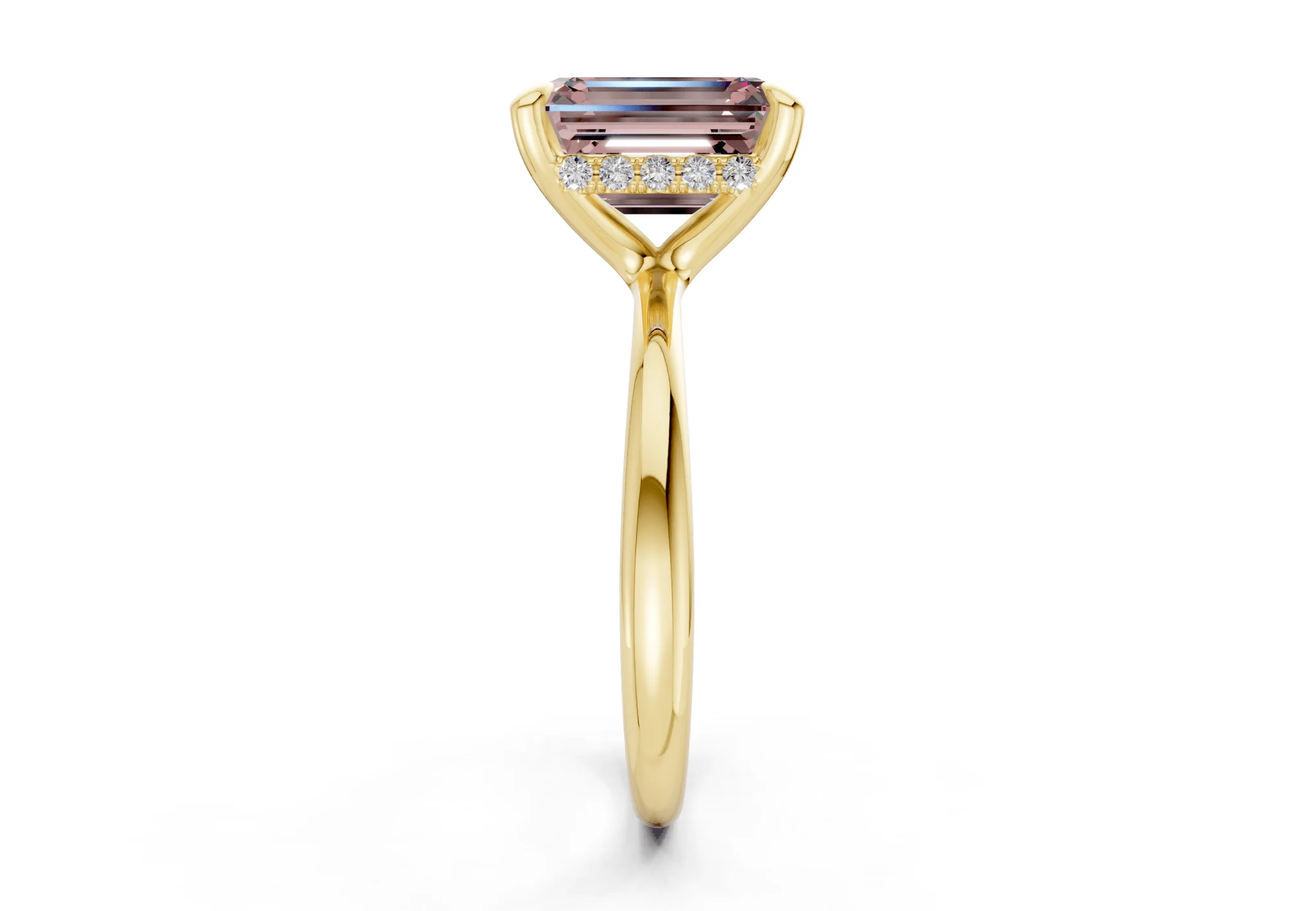 Marlowe Pink Diamond Solitaire Emerald Cut 1.6mm Engagement Ring - Image 3
