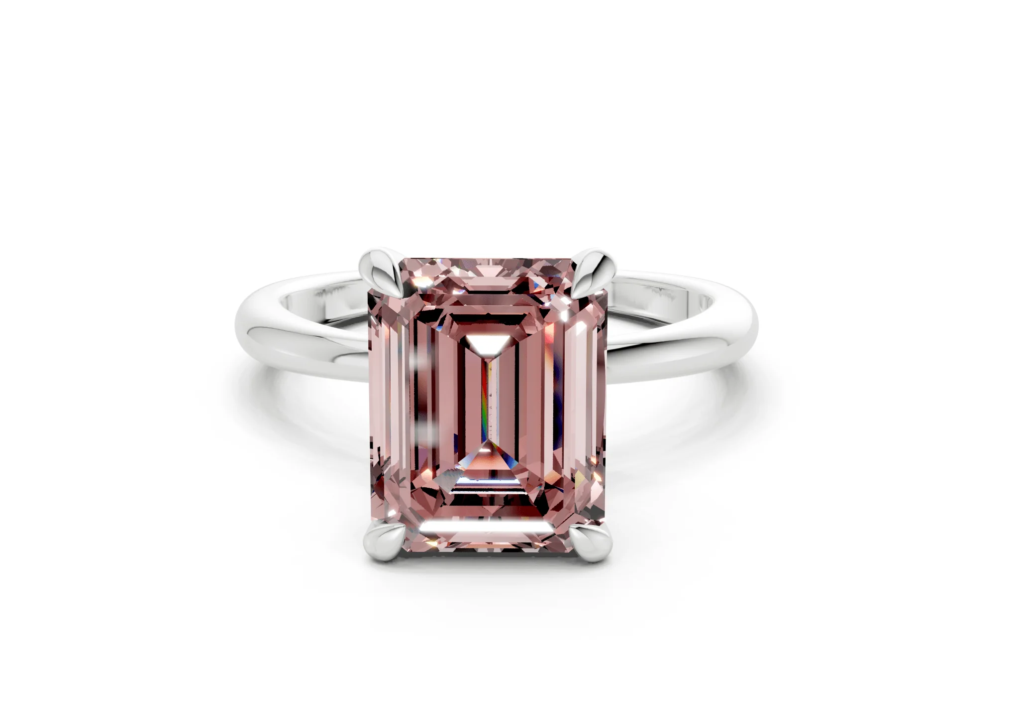 Marlowe Pink Diamond Solitaire Emerald Cut 1.6mm Engagement Ring - Image 7