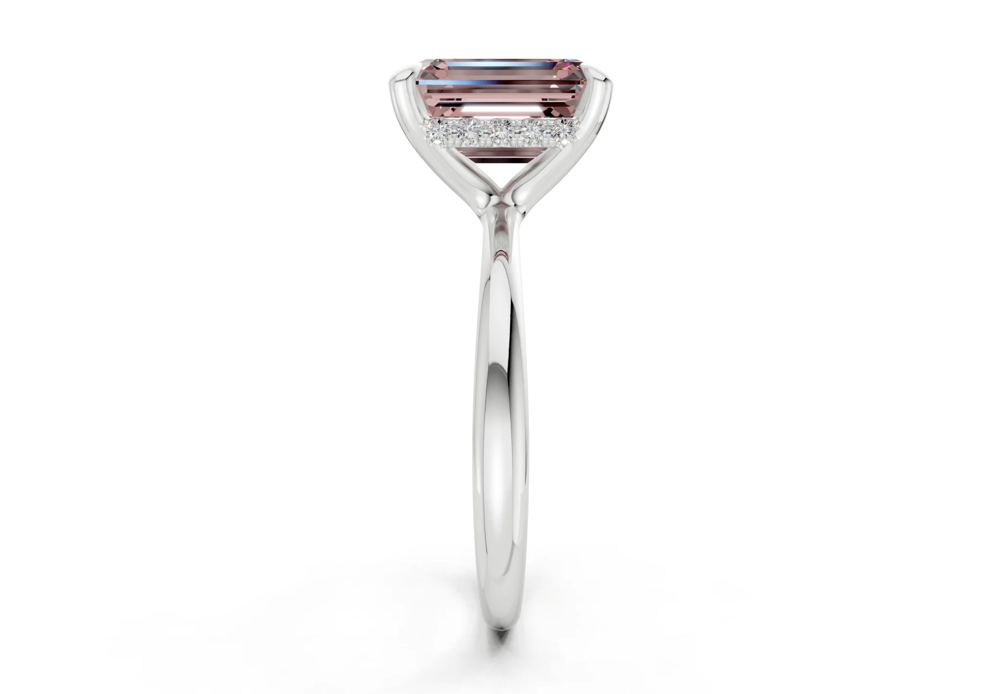 Marlowe Pink Diamond Solitaire Emerald Cut 1.6mm Engagement Ring - Image 9