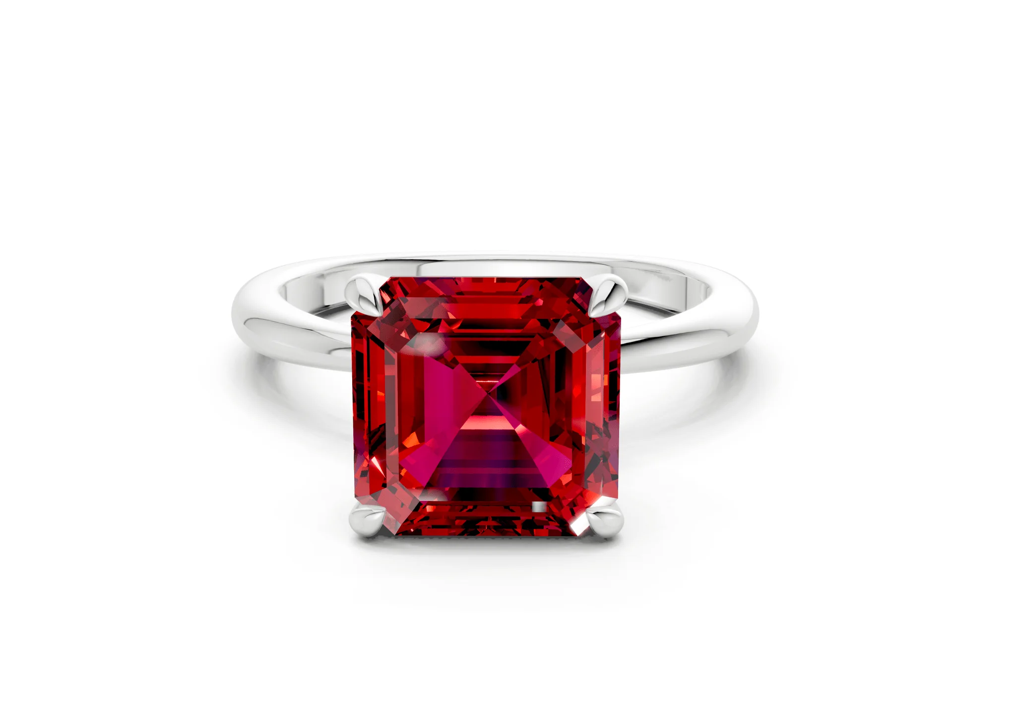 Marlowe Ruby Gemstone Solitaire Asscher Cut 1.6mm Engagement Ring - Image 7