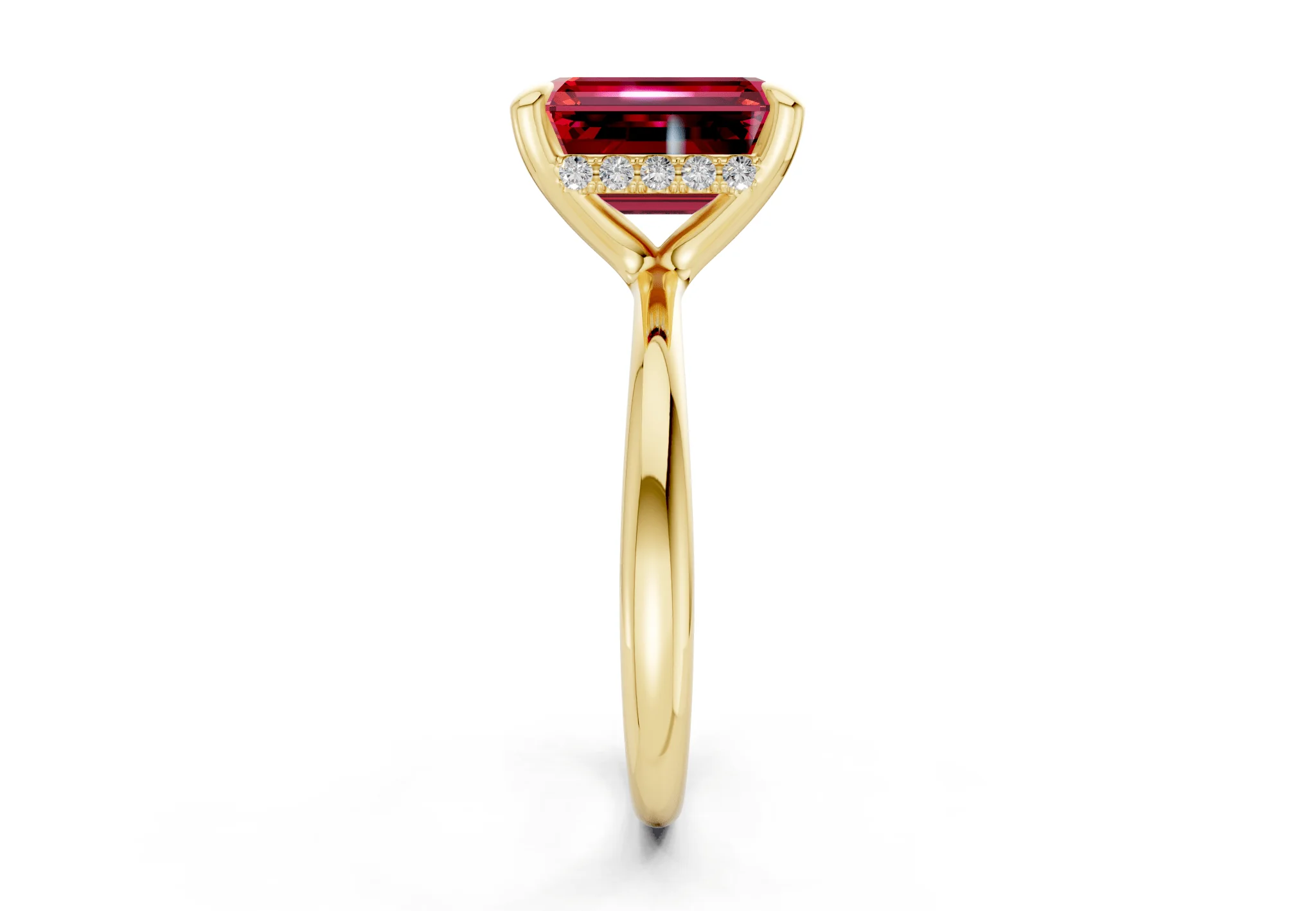 Marlowe Ruby Gemstone Solitaire Emerald Cut 1.6mm Engagement Ring - Image 3