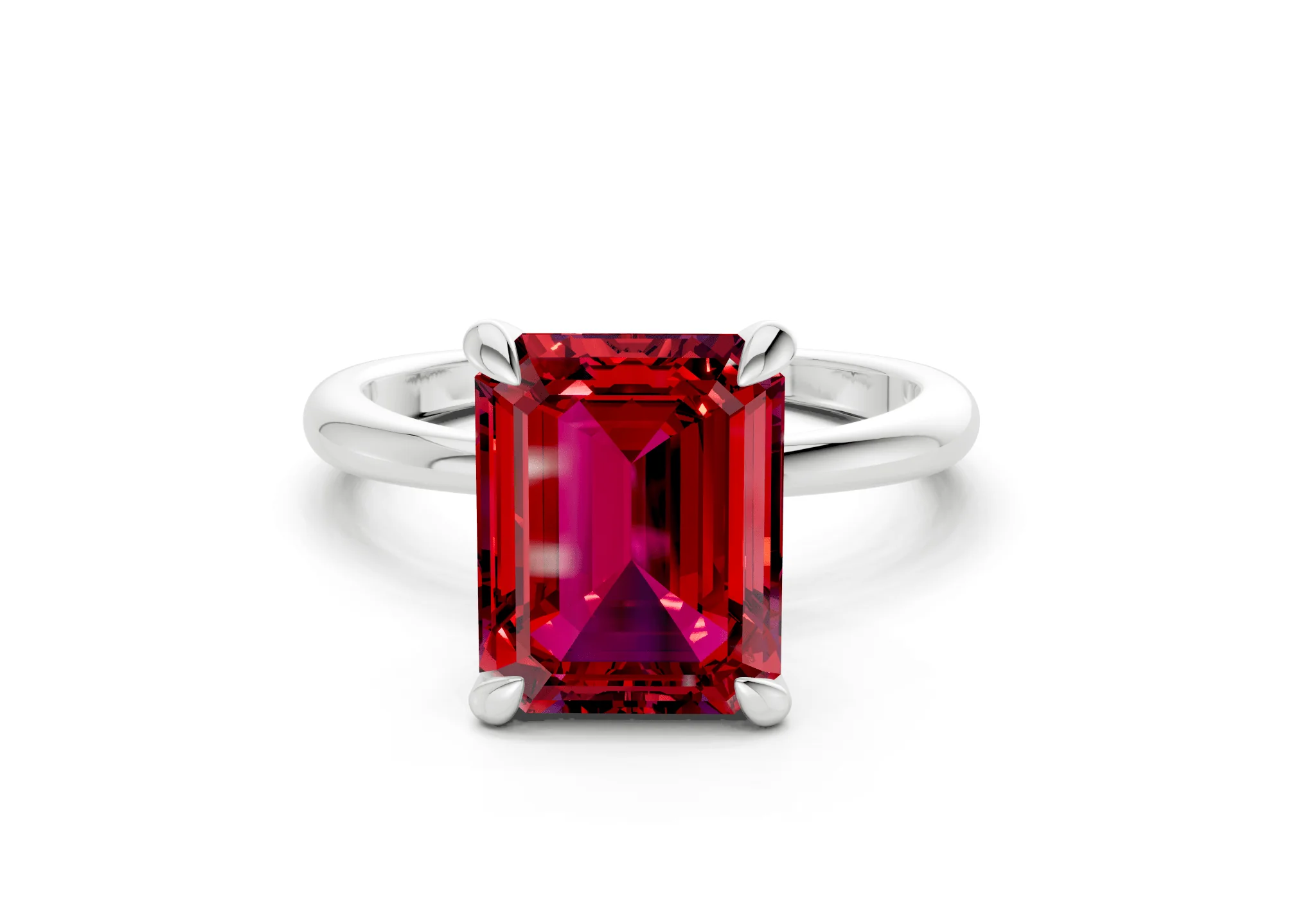 Marlowe Ruby Gemstone Solitaire Emerald Cut 1.6mm Engagement Ring - Image 7