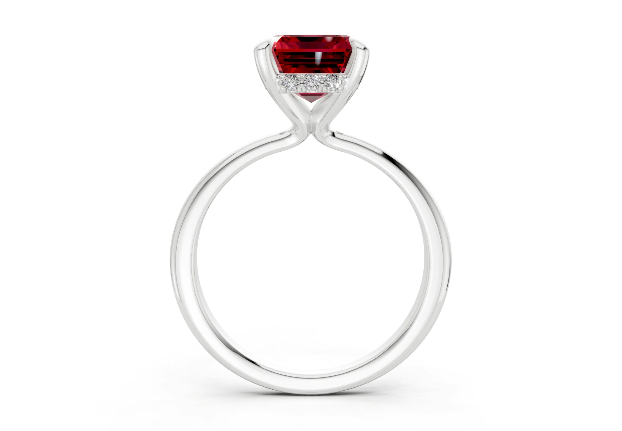 Marlowe Ruby Gemstone Solitaire Emerald Cut 1.6mm Engagement Ring - Image 8
