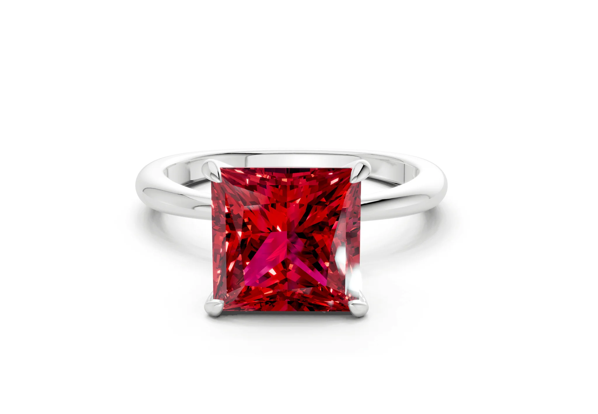Marlowe Ruby Gemstone Solitaire Princess Cut 1.6mm Engagement Ring - Image 7