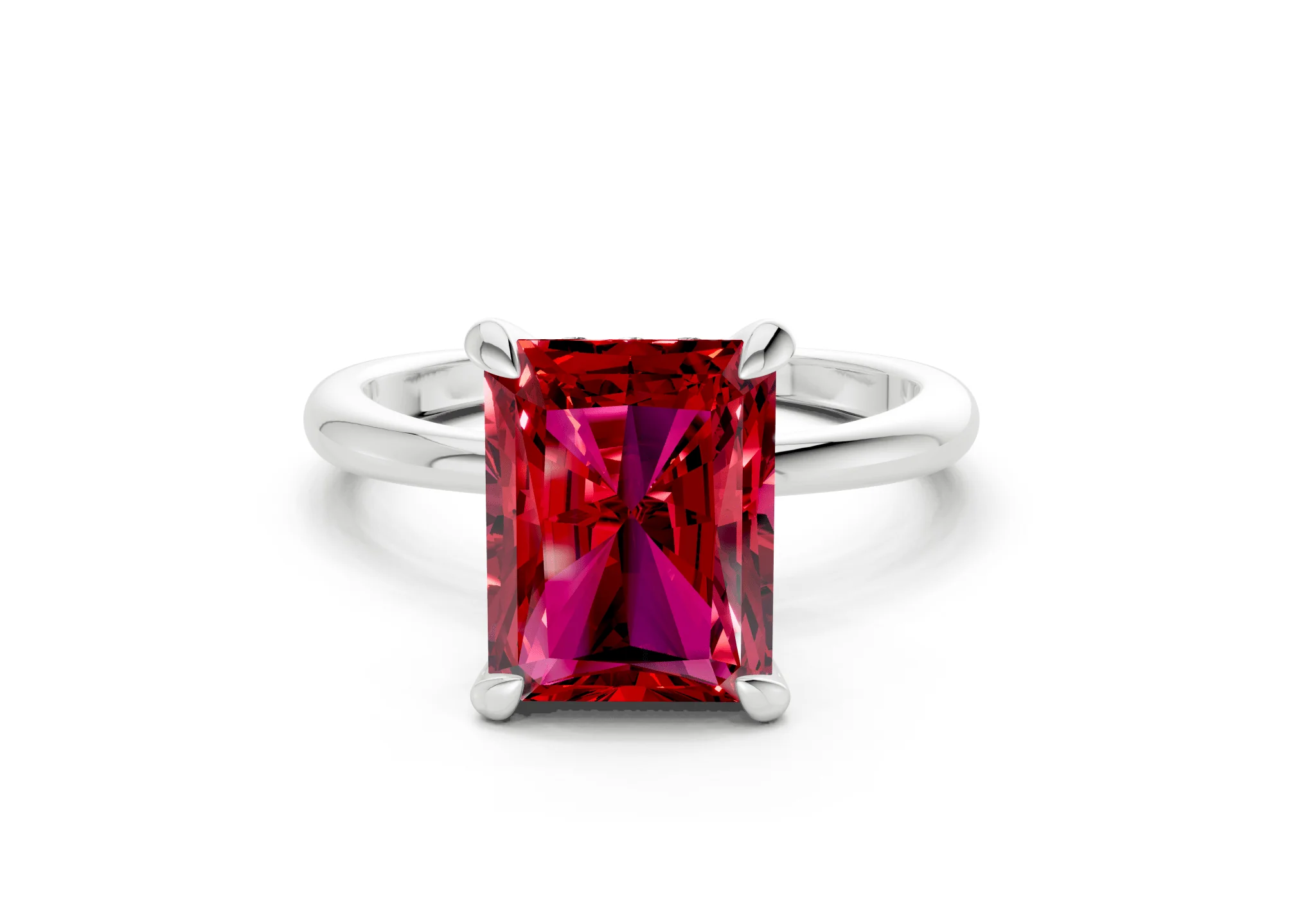 Marlowe Ruby Gemstone Solitaire Radiant Cut 1.6mm Engagement Ring - Image 7