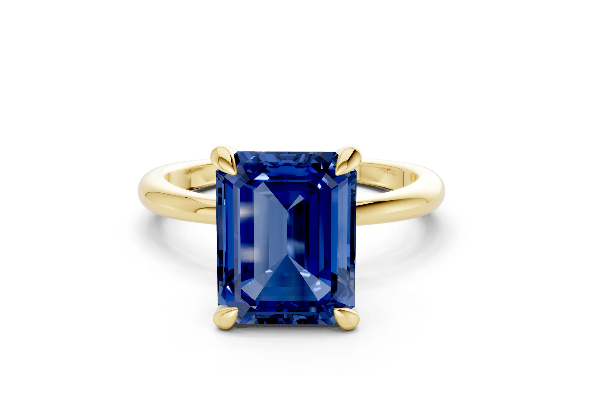 Marlowe Sapphire Gemstone Solitaire Emerald Cut 1.6mm Engagement Ring
