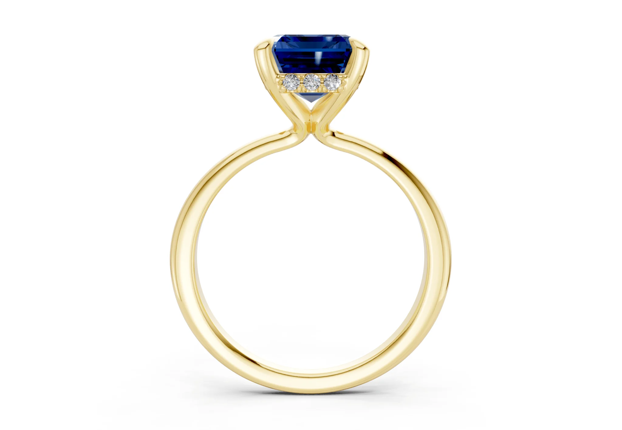Marlowe Sapphire Gemstone Solitaire Emerald Cut 1.6mm Engagement Ring - Image 2