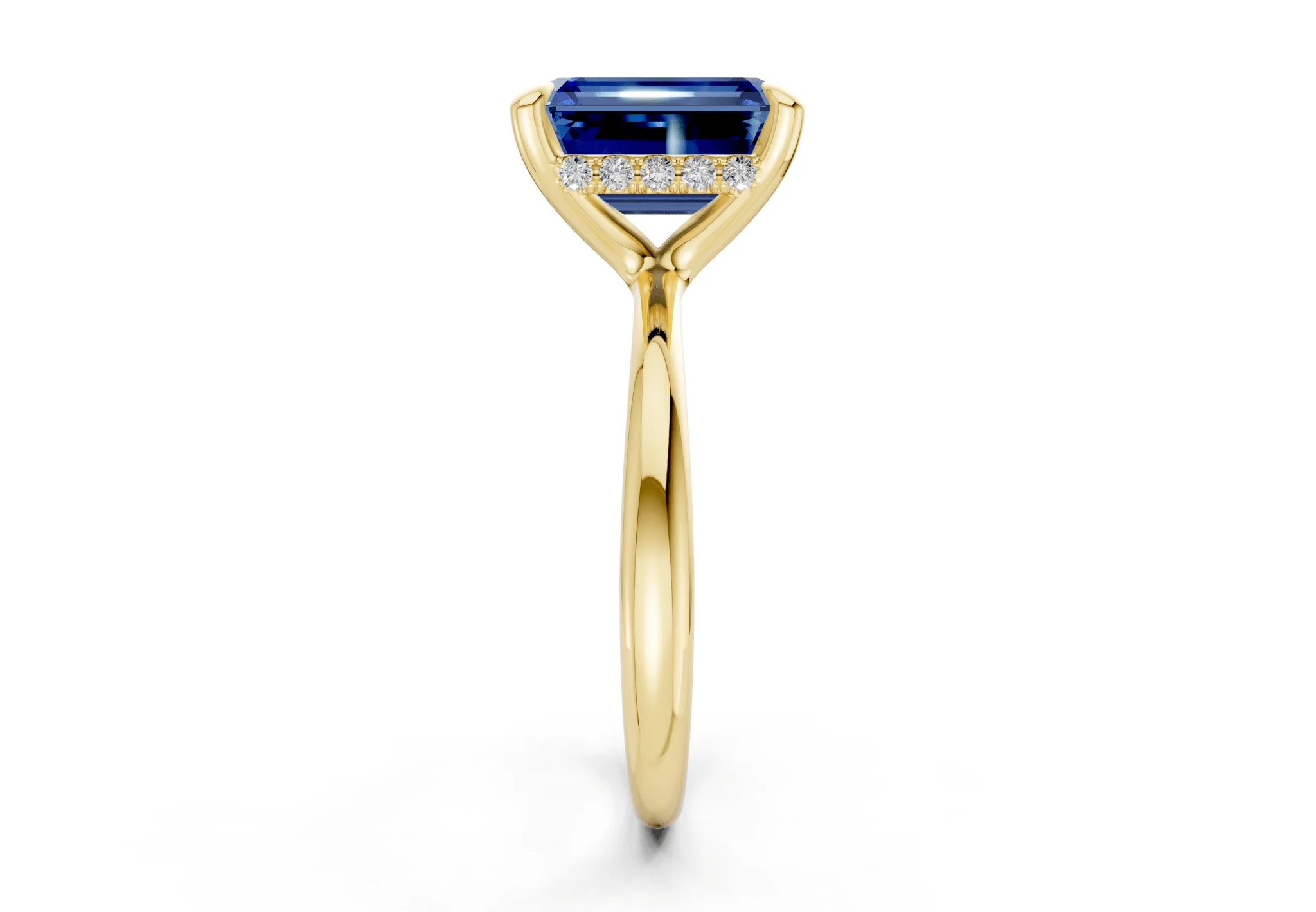 Marlowe Sapphire Gemstone Solitaire Emerald Cut 1.6mm Engagement Ring - Image 3