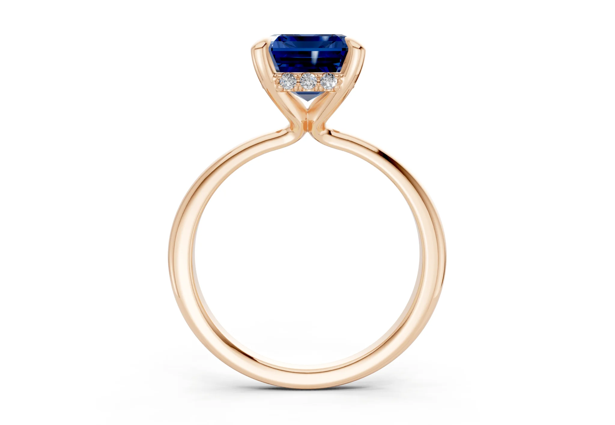 Marlowe Sapphire Gemstone Solitaire Emerald Cut 1.6mm Engagement Ring - Image 5