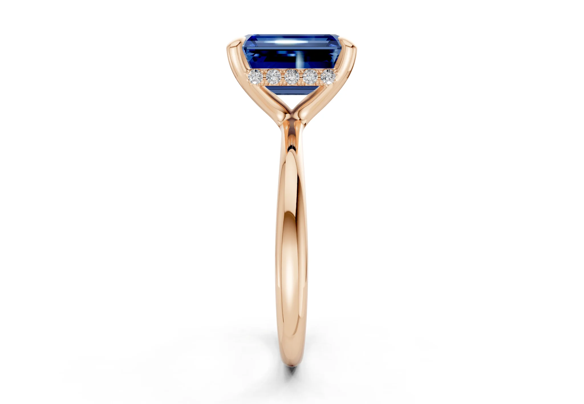 Marlowe Sapphire Gemstone Solitaire Emerald Cut 1.6mm Engagement Ring - Image 6