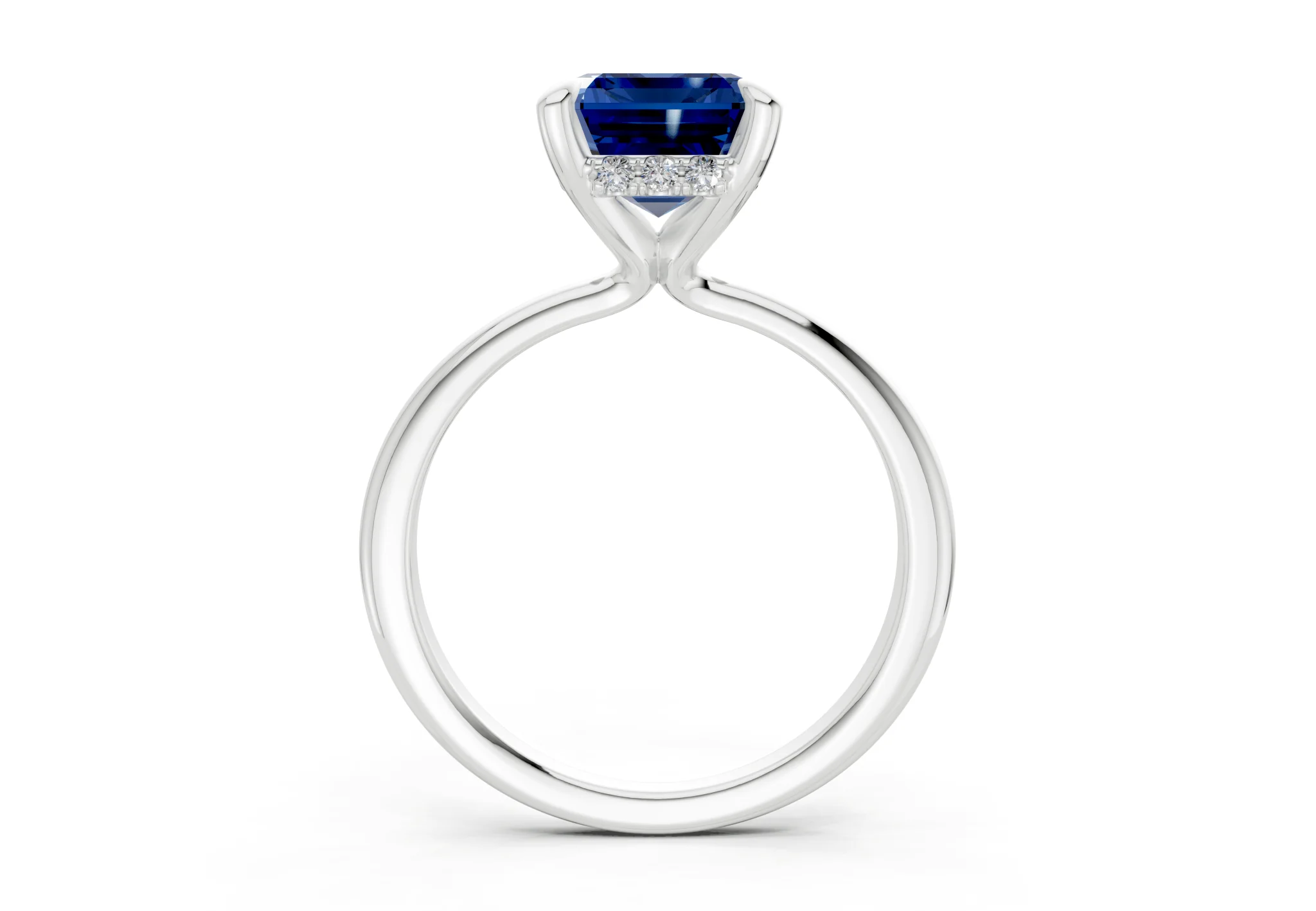 Marlowe Sapphire Gemstone Solitaire Emerald Cut 1.6mm Engagement Ring - Image 8