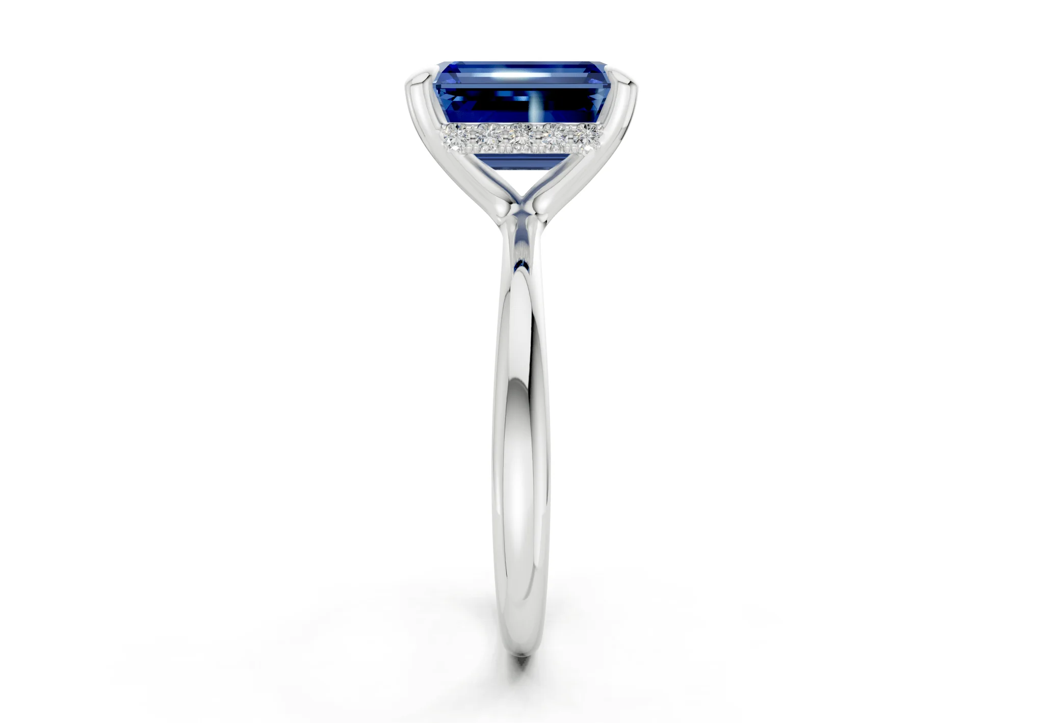 Marlowe Sapphire Gemstone Solitaire Emerald Cut 1.6mm Engagement Ring - Image 9