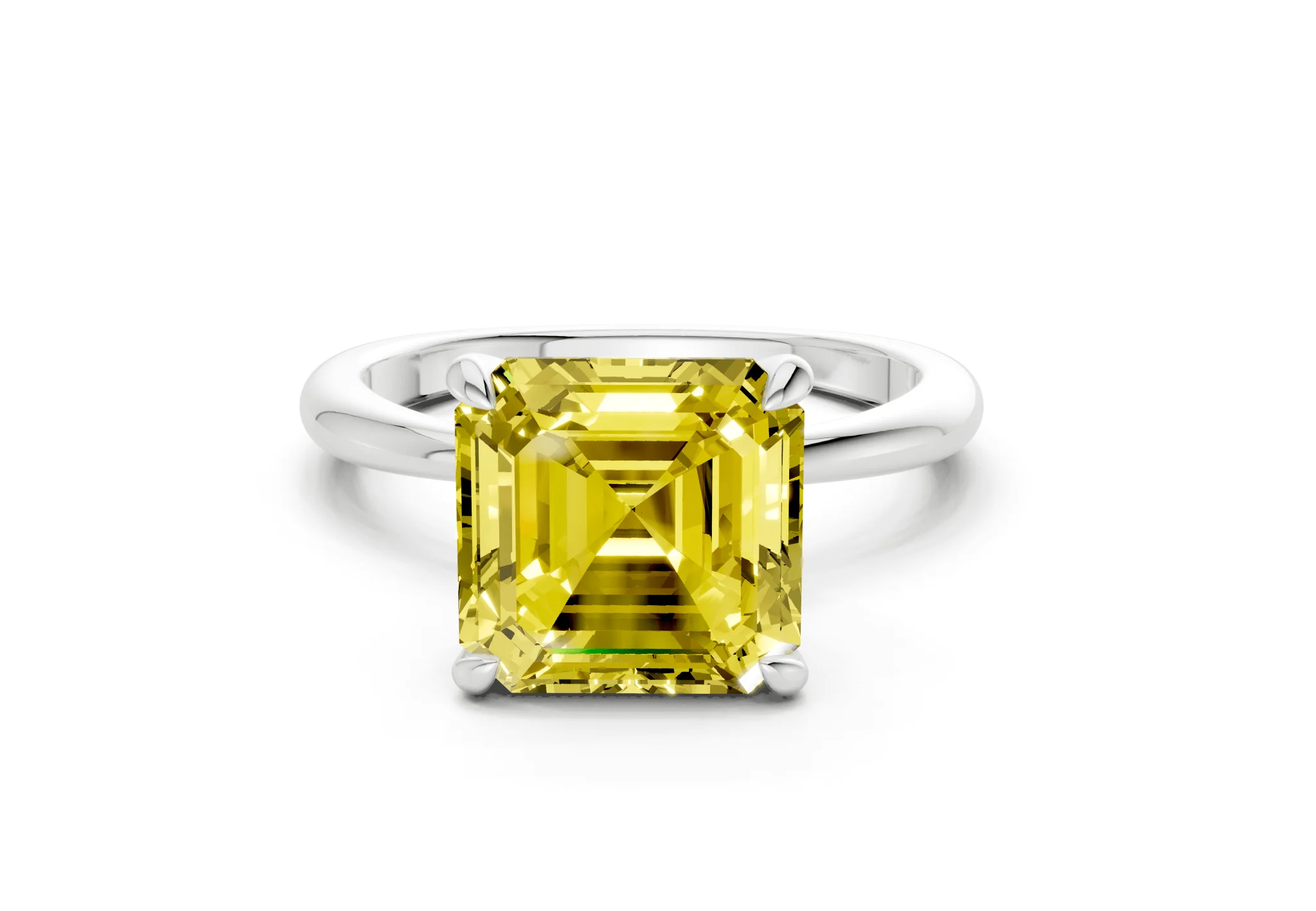 Marlowe Yellow Diamond Solitaire Asscher Cut 1.6mm Engagement Ring - Image 7