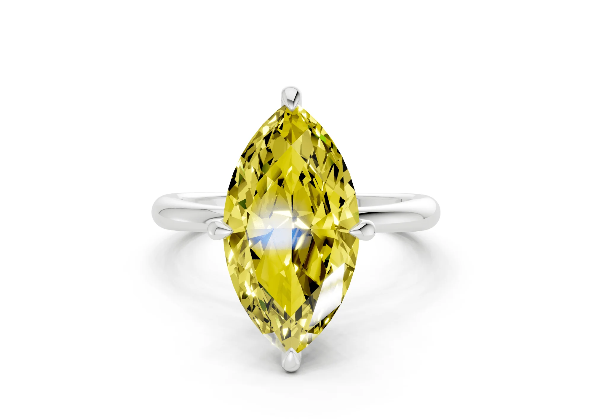 Marlowe Yellow Diamond Solitaire Marquise Cut 1.6mm Engagement Ring - Image 7