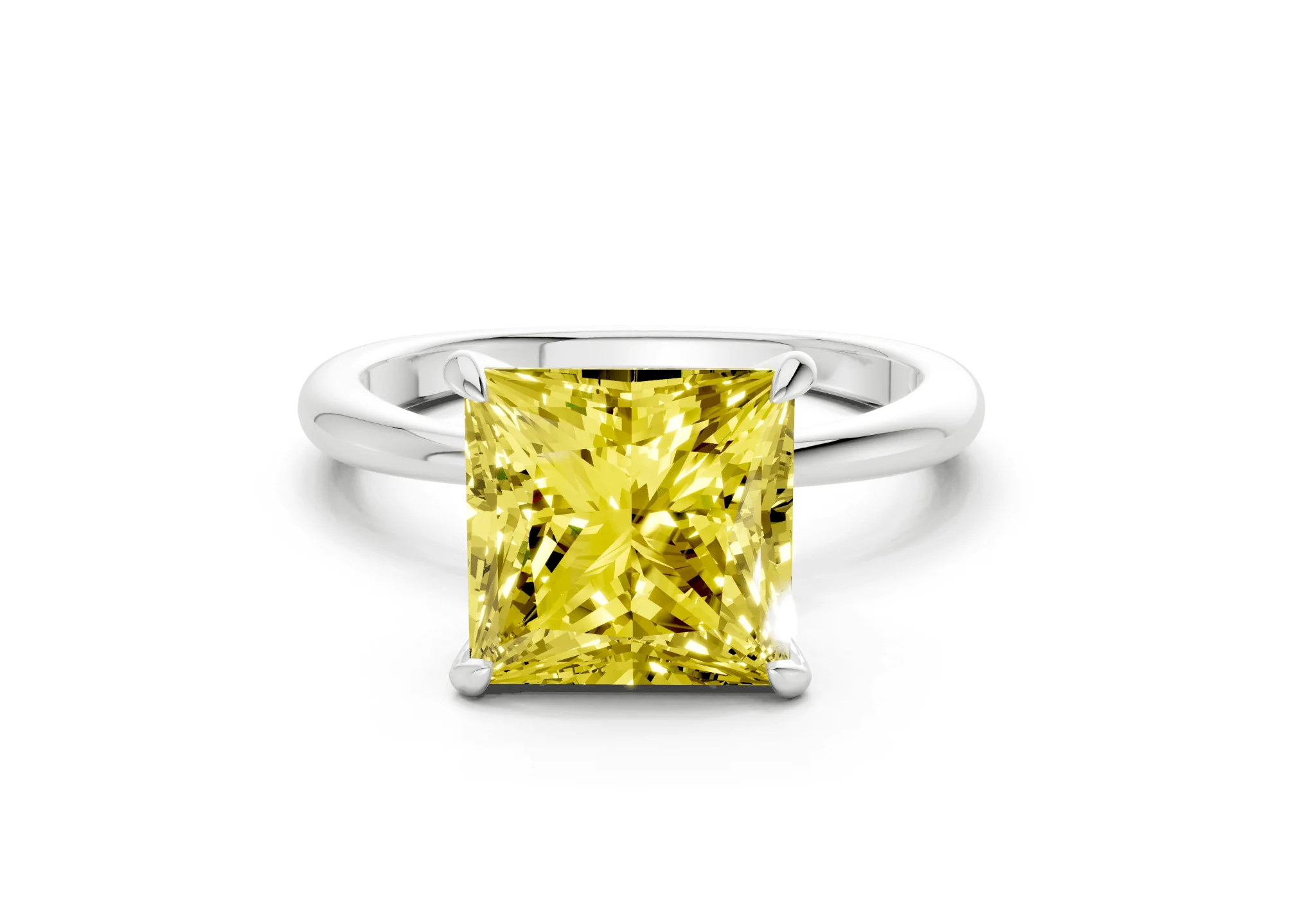 Marlowe Yellow Diamond Solitaire Princess Cut 1.6mm Engagement Ring - Image 7