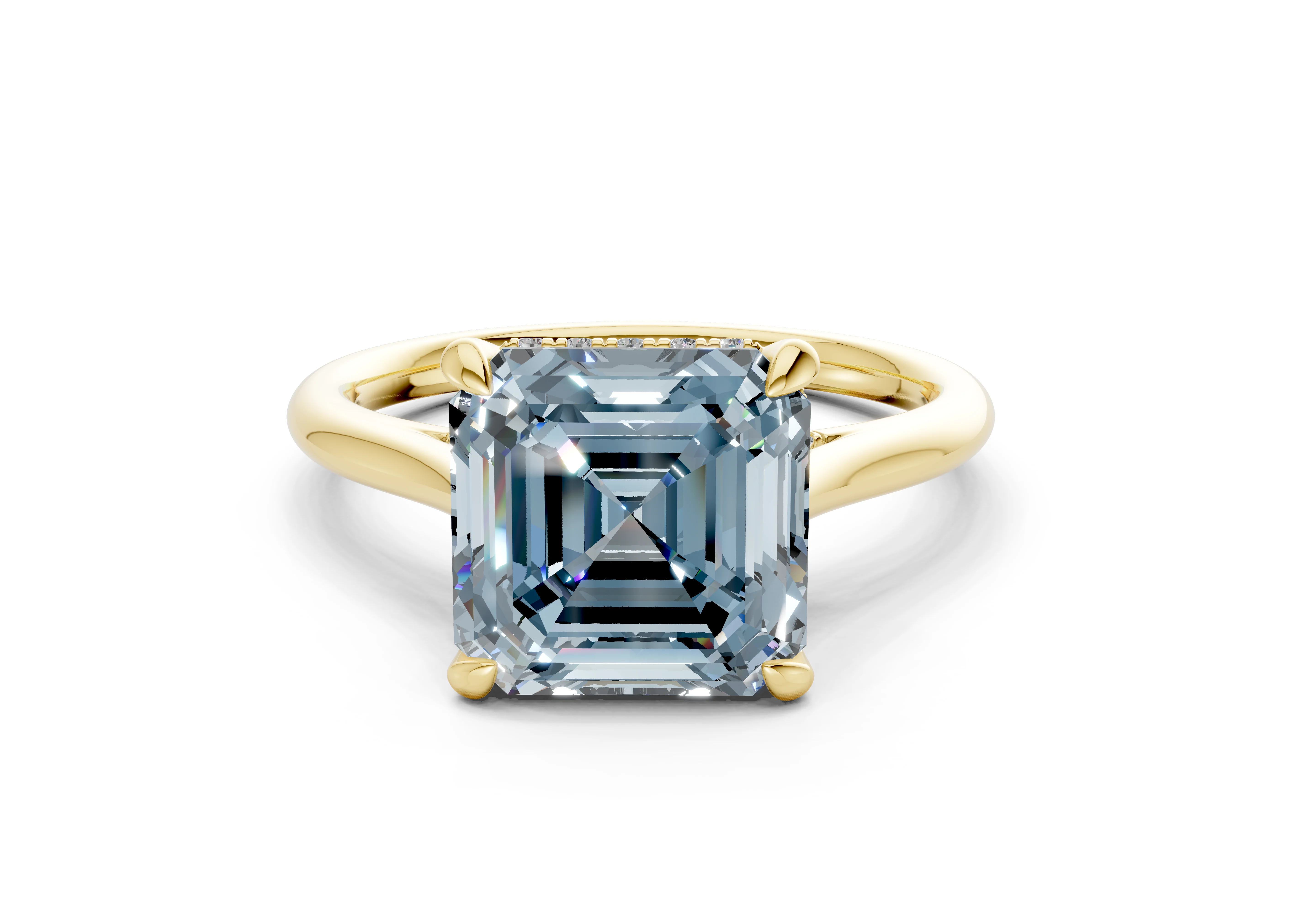 Piper Blue Diamond Solitaire Asscher Cut 2.3mm Engagement Ring