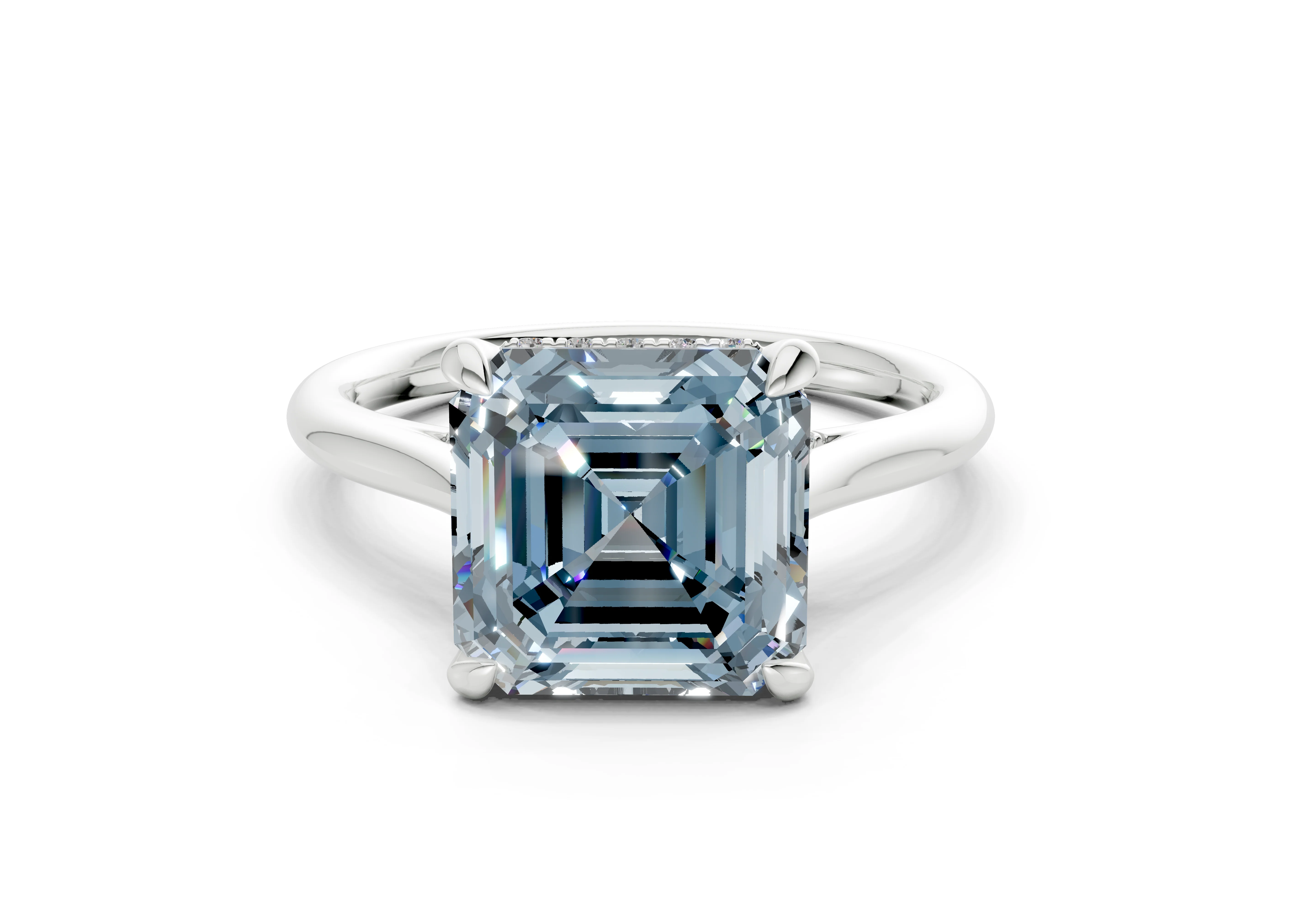 Piper Blue Diamond Solitaire Asscher Cut 2.3mm Engagement Ring - Image 7