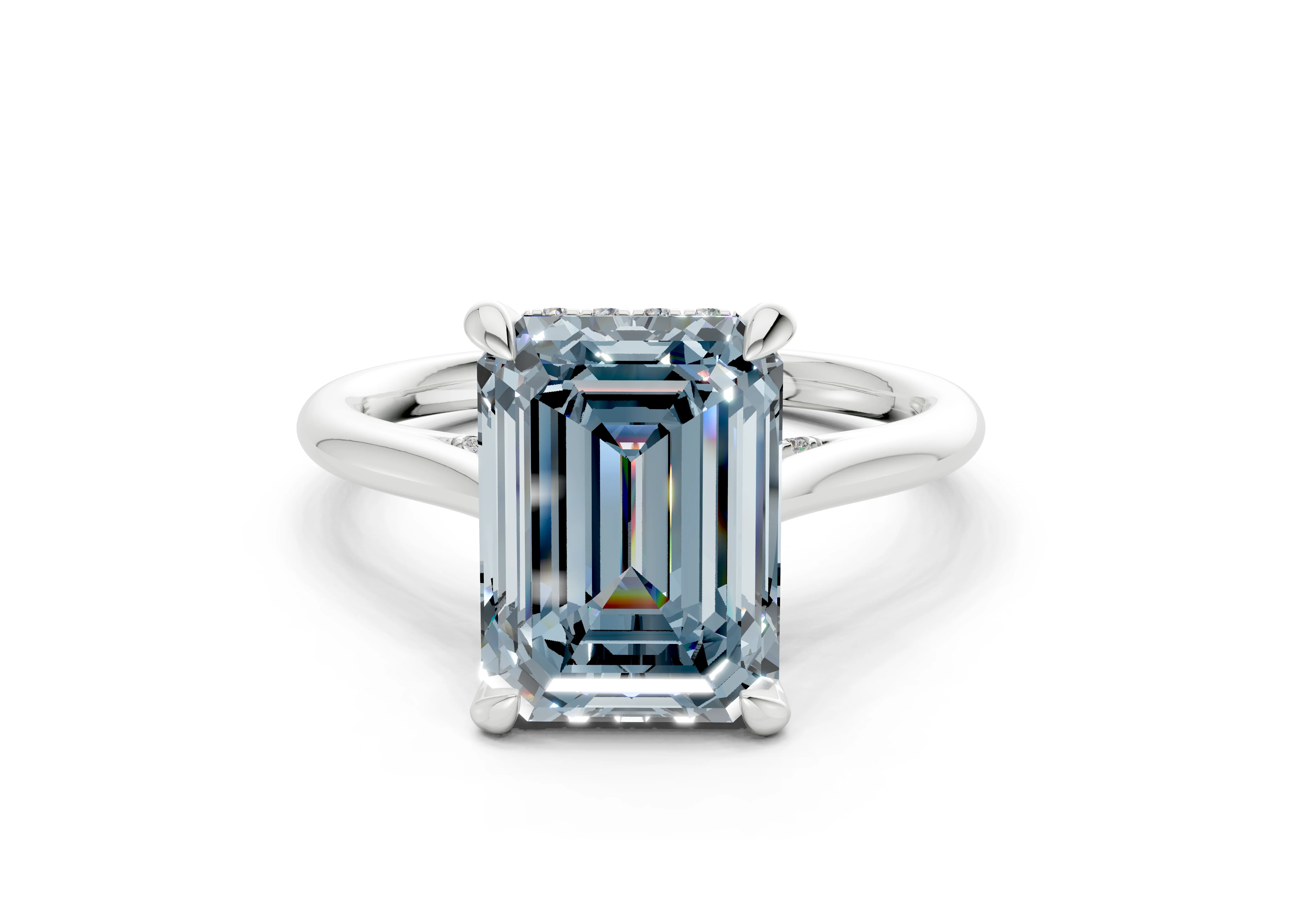 Piper Blue Diamond Solitaire Emerald Cut 1.8mm Engagement Ring - Image 7
