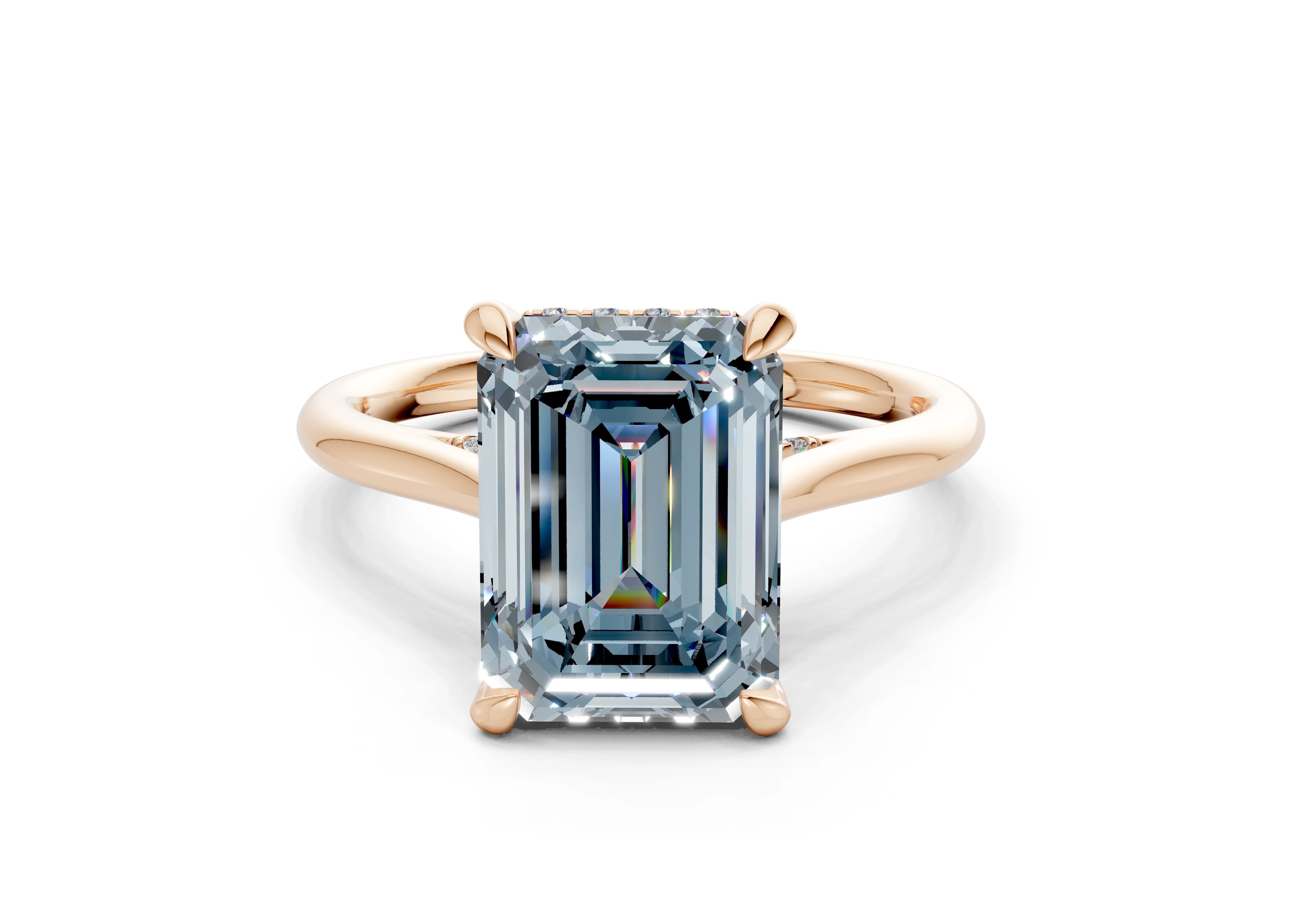 Piper Blue Diamond Solitaire Emerald Cut 2mm Engagement Ring - Image 4