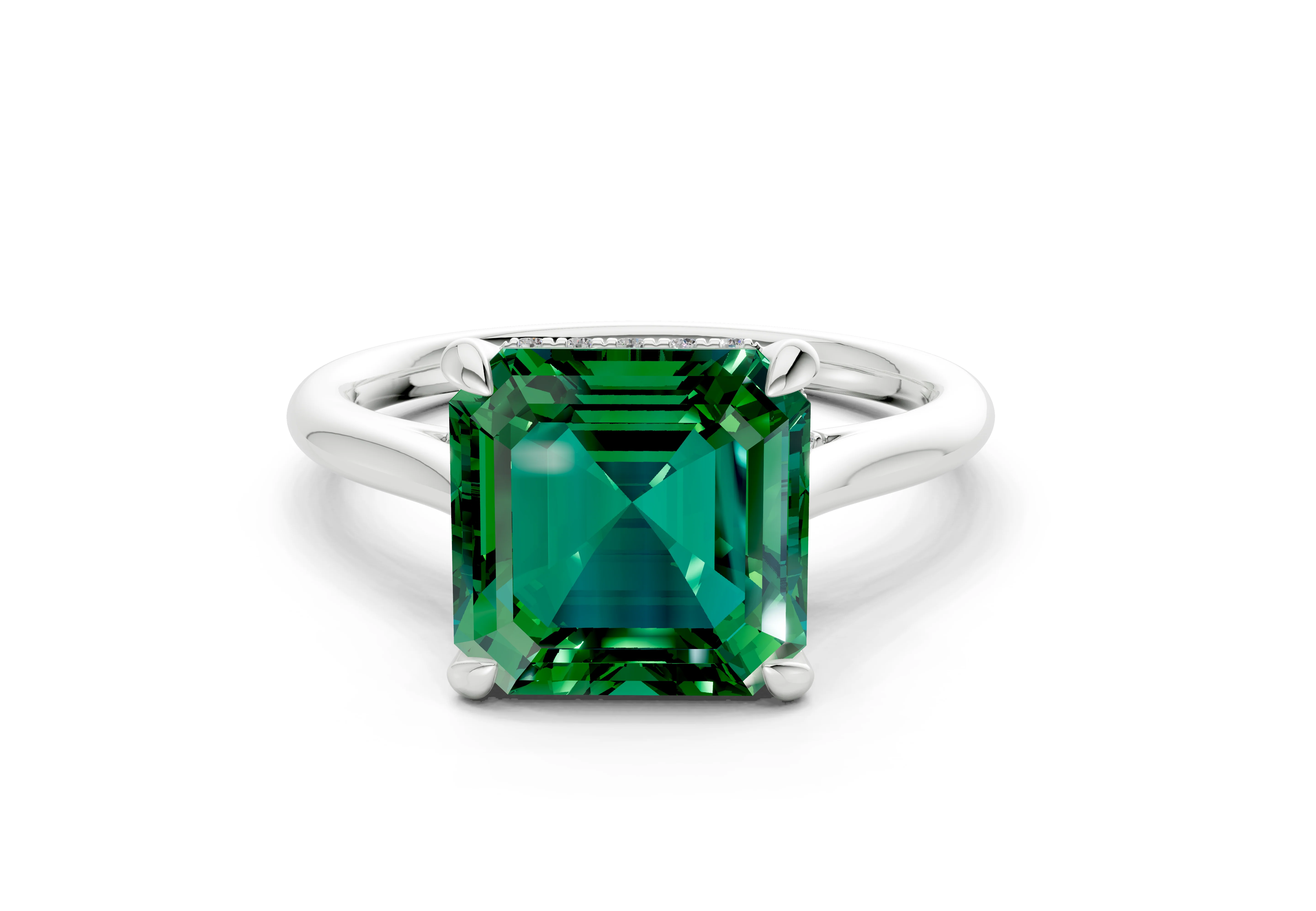 Piper Emerald Gemstone Solitaire Asscher Cut 1.8mm Engagement Ring - Image 7