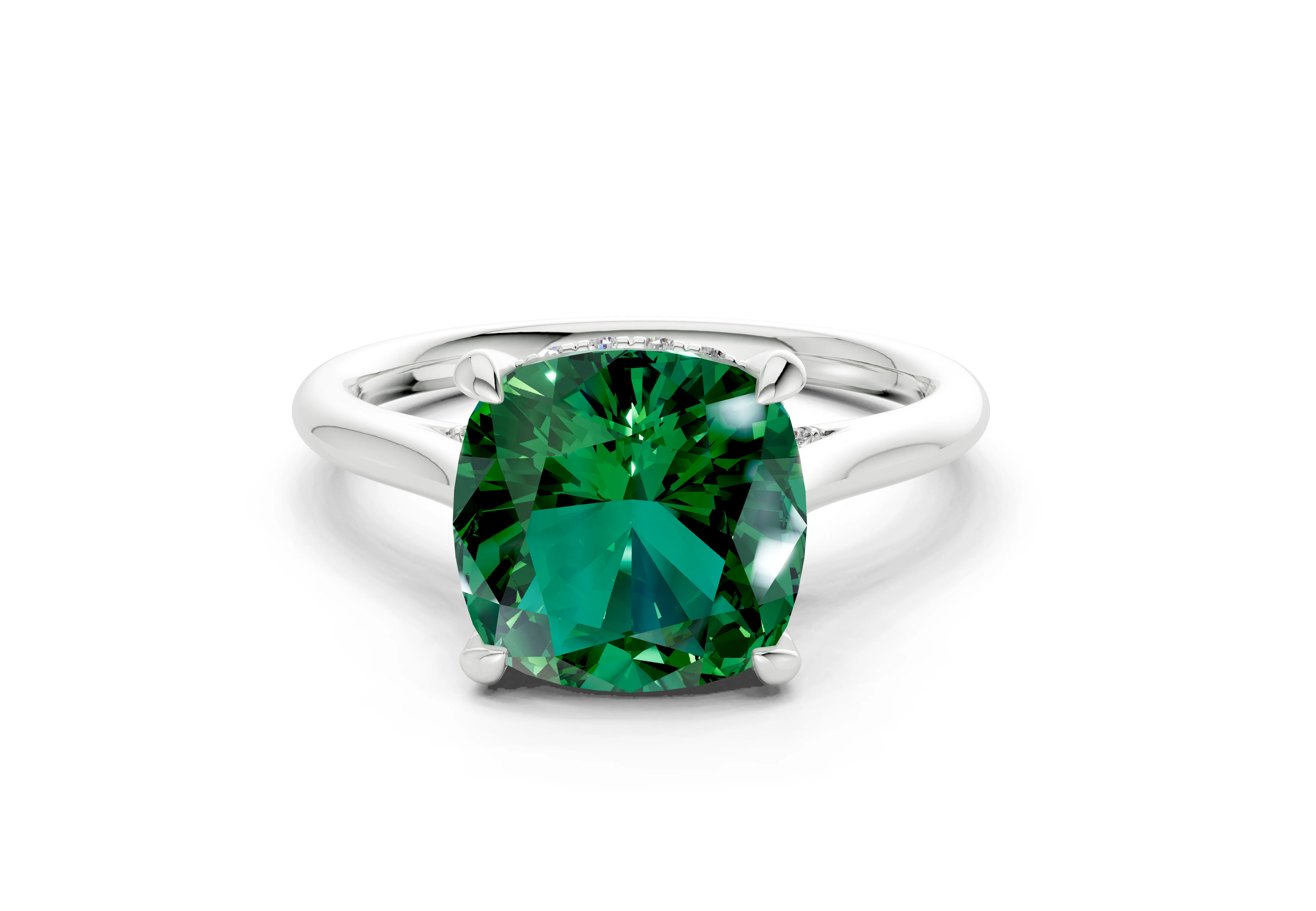 Piper Emerald Gemstone Solitaire Cushion Squareuare Cut 1.8mm Engagement Ring - Image 7