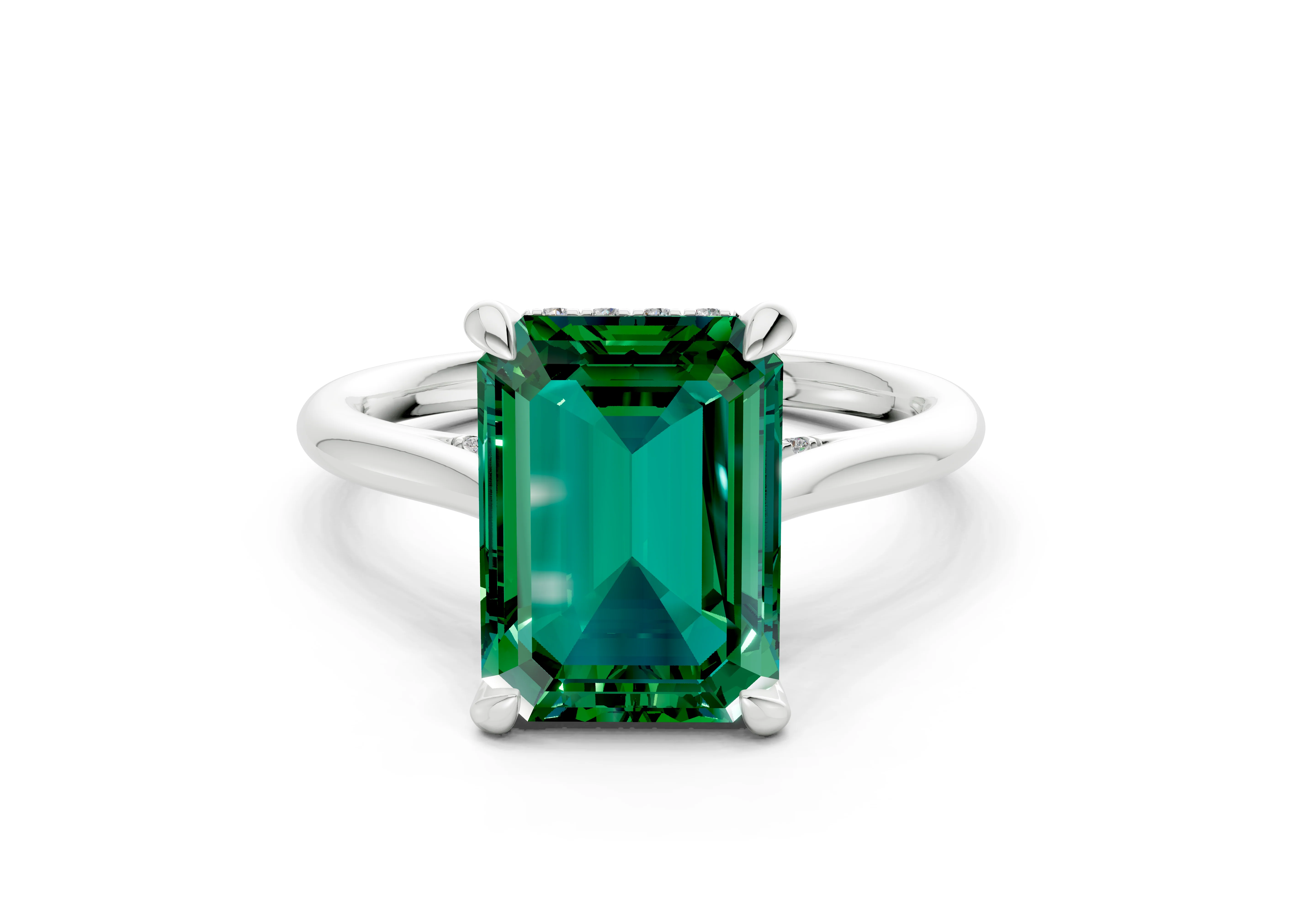 Piper Emerald Gemstone Solitaire Emerald Cut 1.8mm Engagement Ring - Image 7