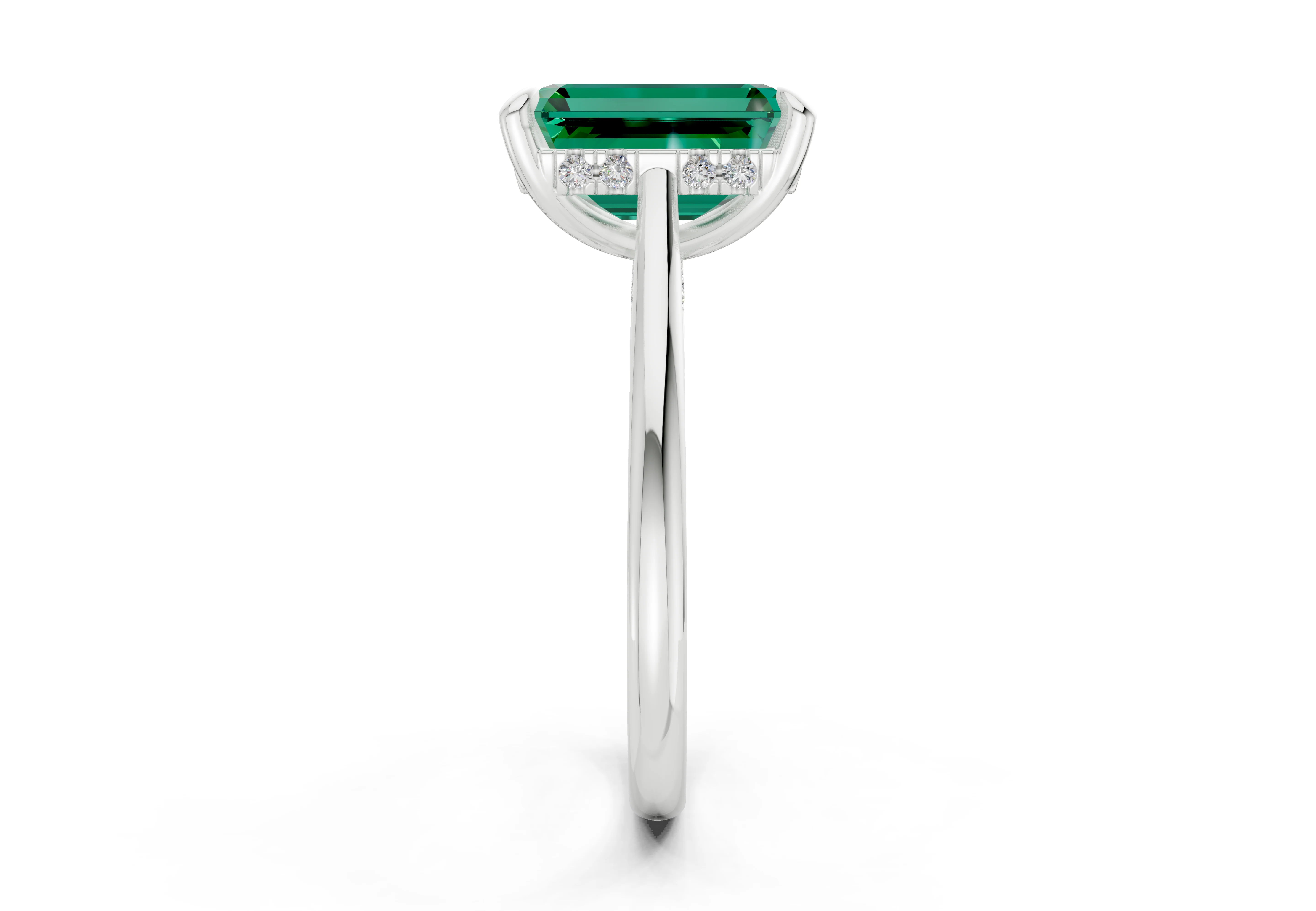 Piper Emerald Gemstone Solitaire Emerald Cut 2mm Engagement Ring - Image 9