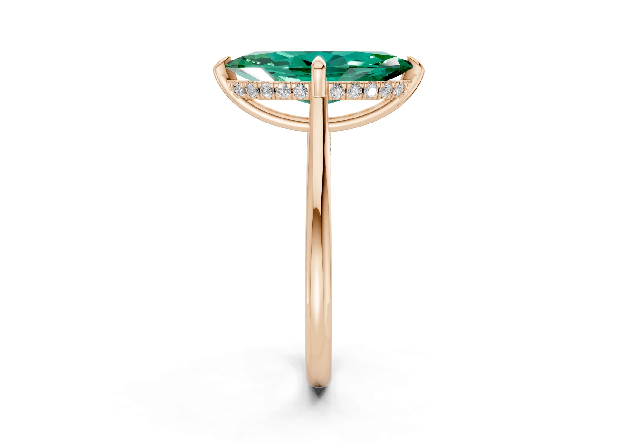 Piper Emerald Gemstone Solitaire Marquise Cut 2.2mm Engagement Ring - Image 6