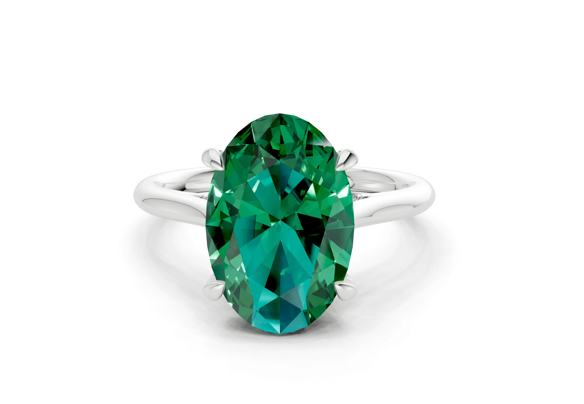 Piper Emerald Gemstone Solitaire Oval Cut 2mm Engagement Ring - Image 7