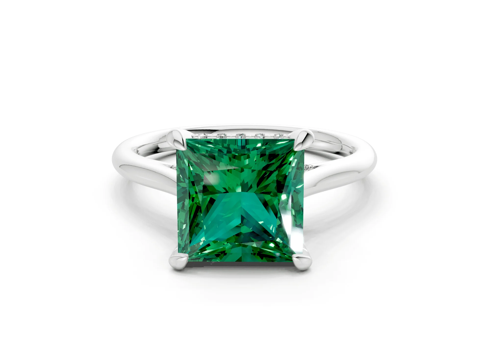 Piper Emerald Gemstone Solitaire Princess Cut 2.3mm Engagement Ring - Image 7