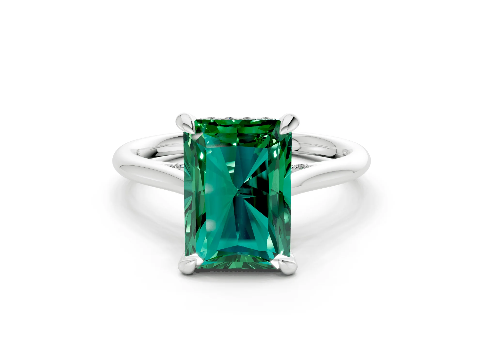 Piper Emerald Gemstone Solitaire Radiant Cut 1.8mm Engagement Ring - Image 7