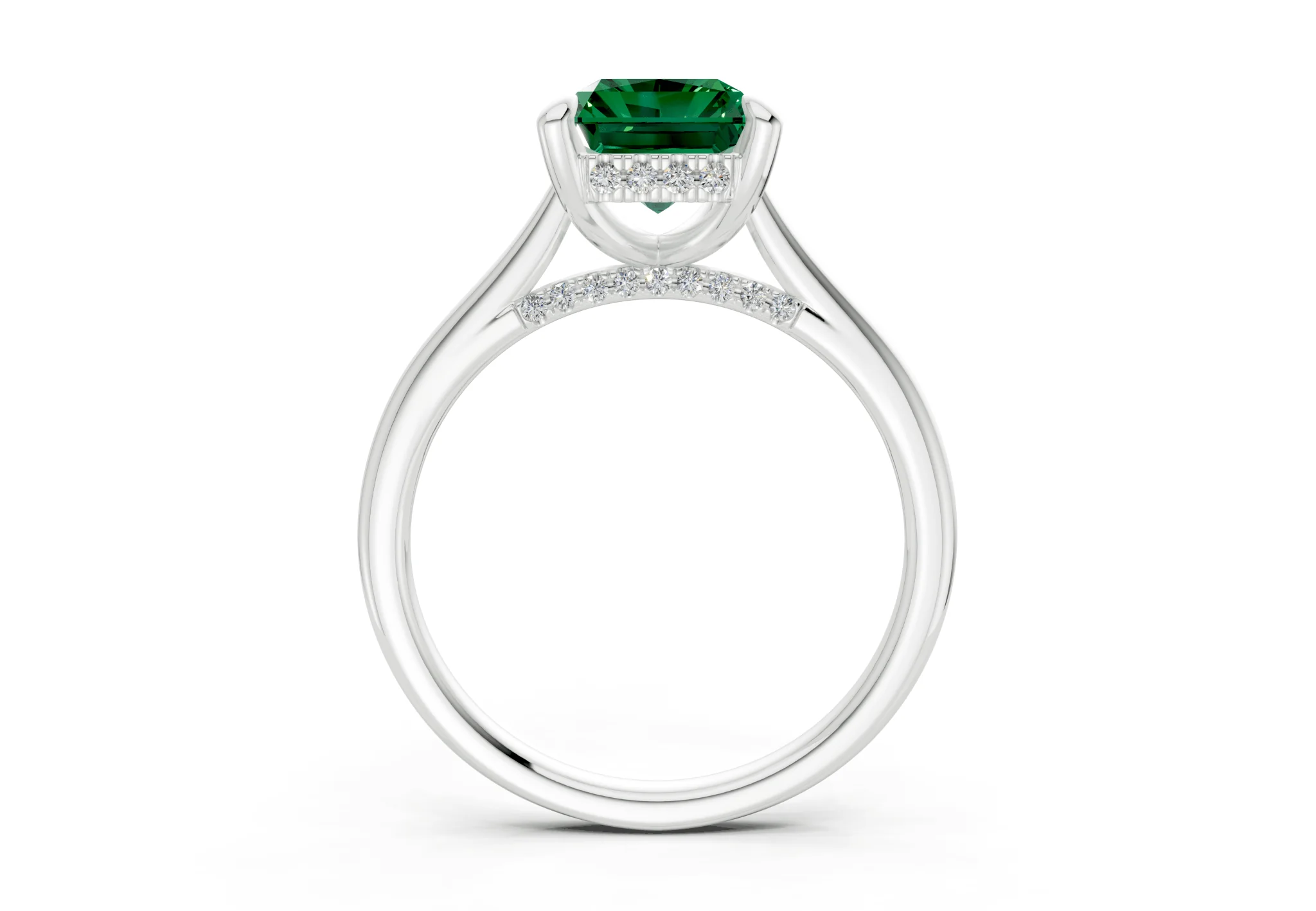 Piper Emerald Gemstone Solitaire Radiant Cut 1.8mm Engagement Ring - Image 8