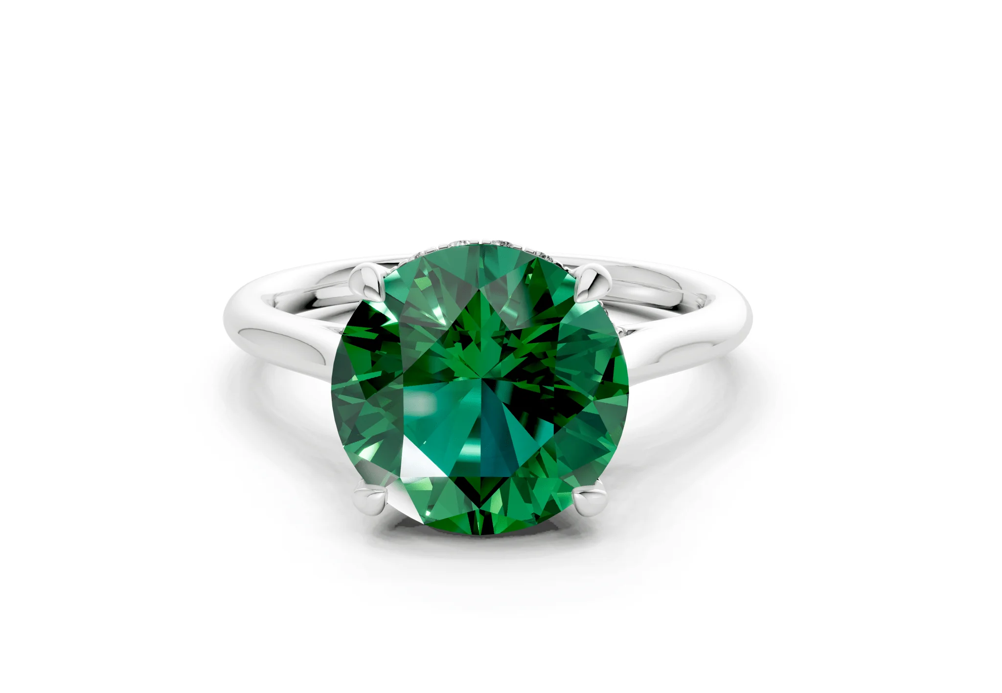 Piper Emerald Gemstone Solitaire Round Cut 2.3mm Engagement Ring - Image 7