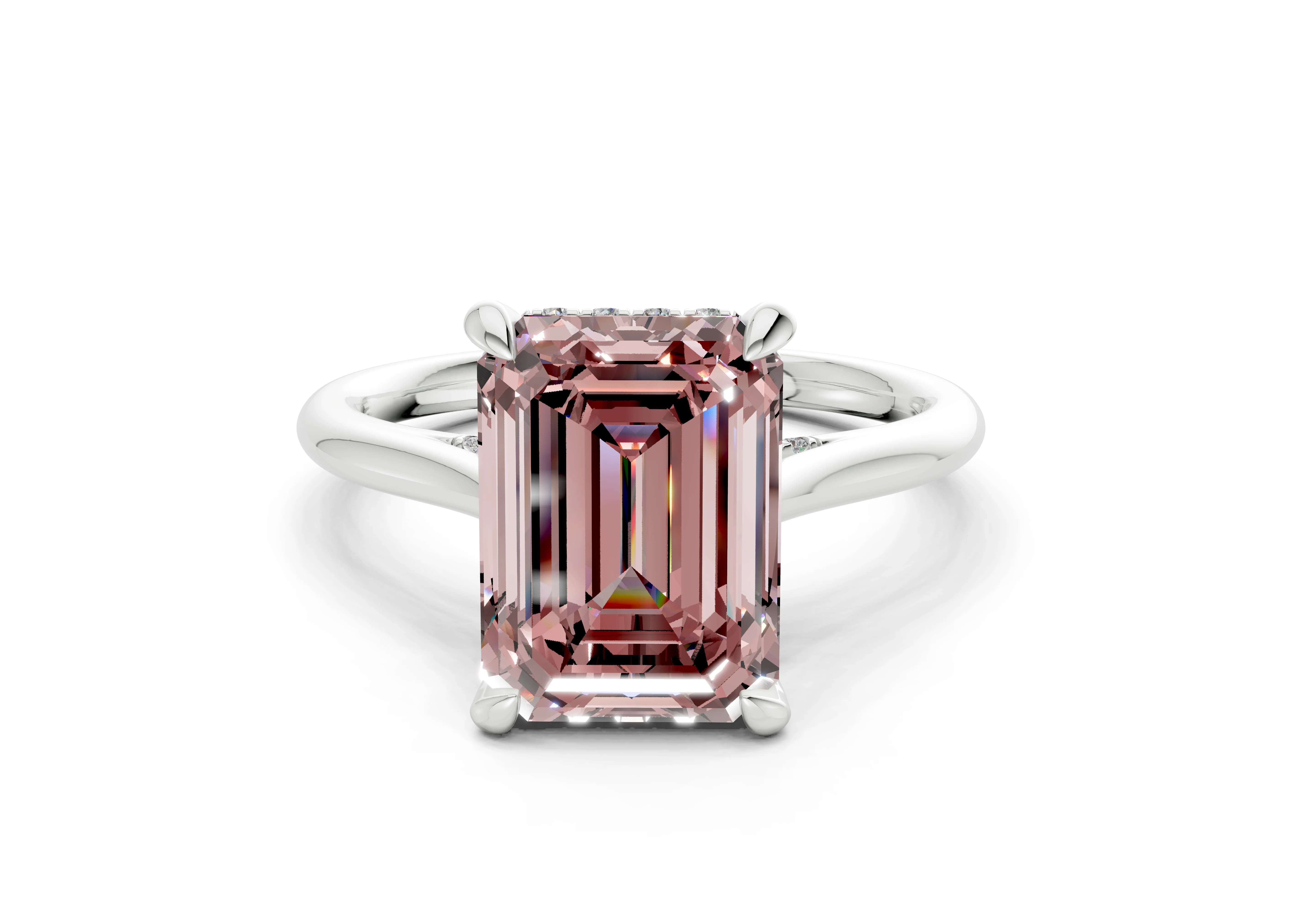 Piper Pink Diamond Solitaire Emerald Cut 2.2mm Engagement Ring - Image 7