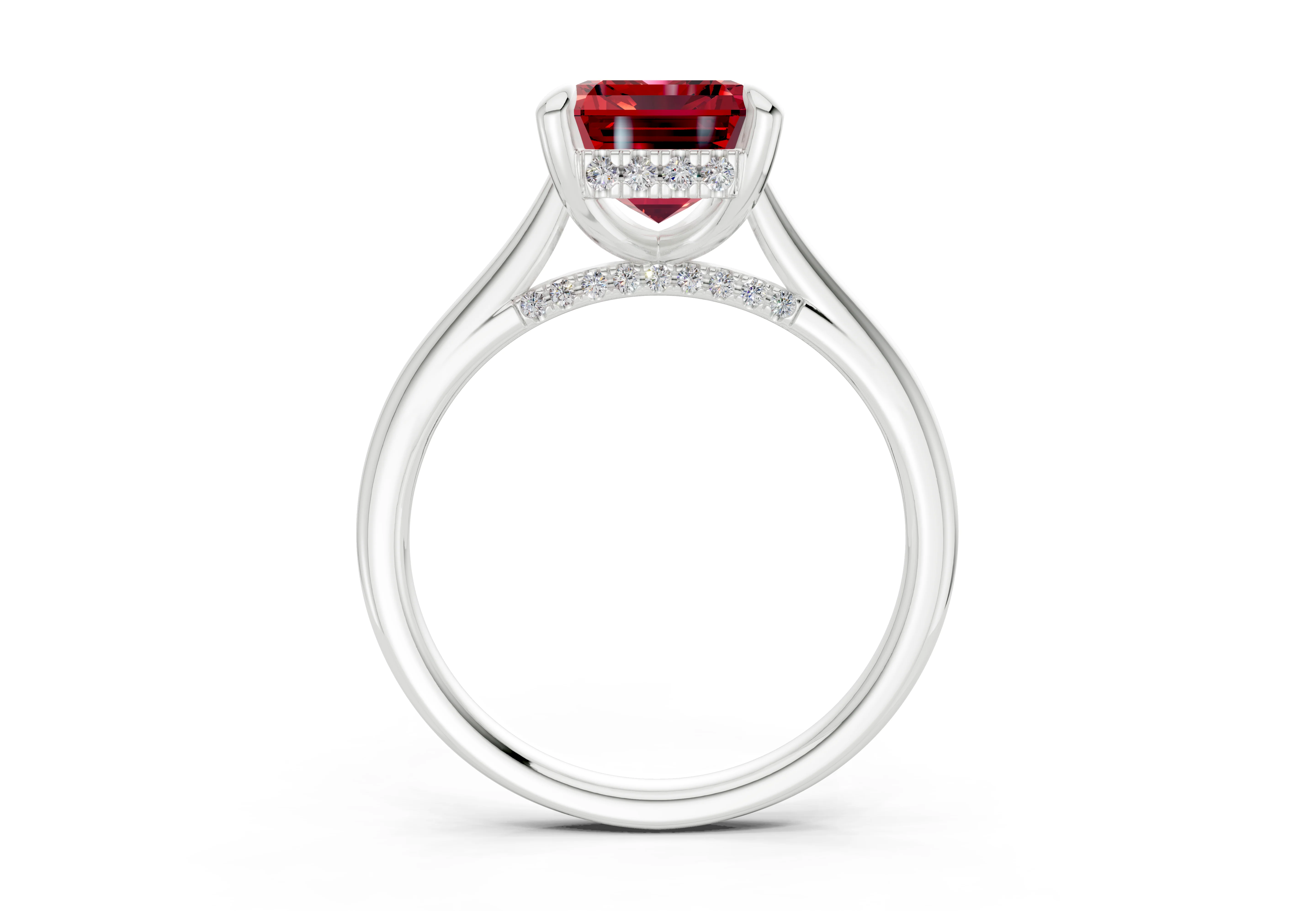 Piper Ruby Gemstone Solitaire Emerald Cut 1.8mm Engagement Ring - Image 8