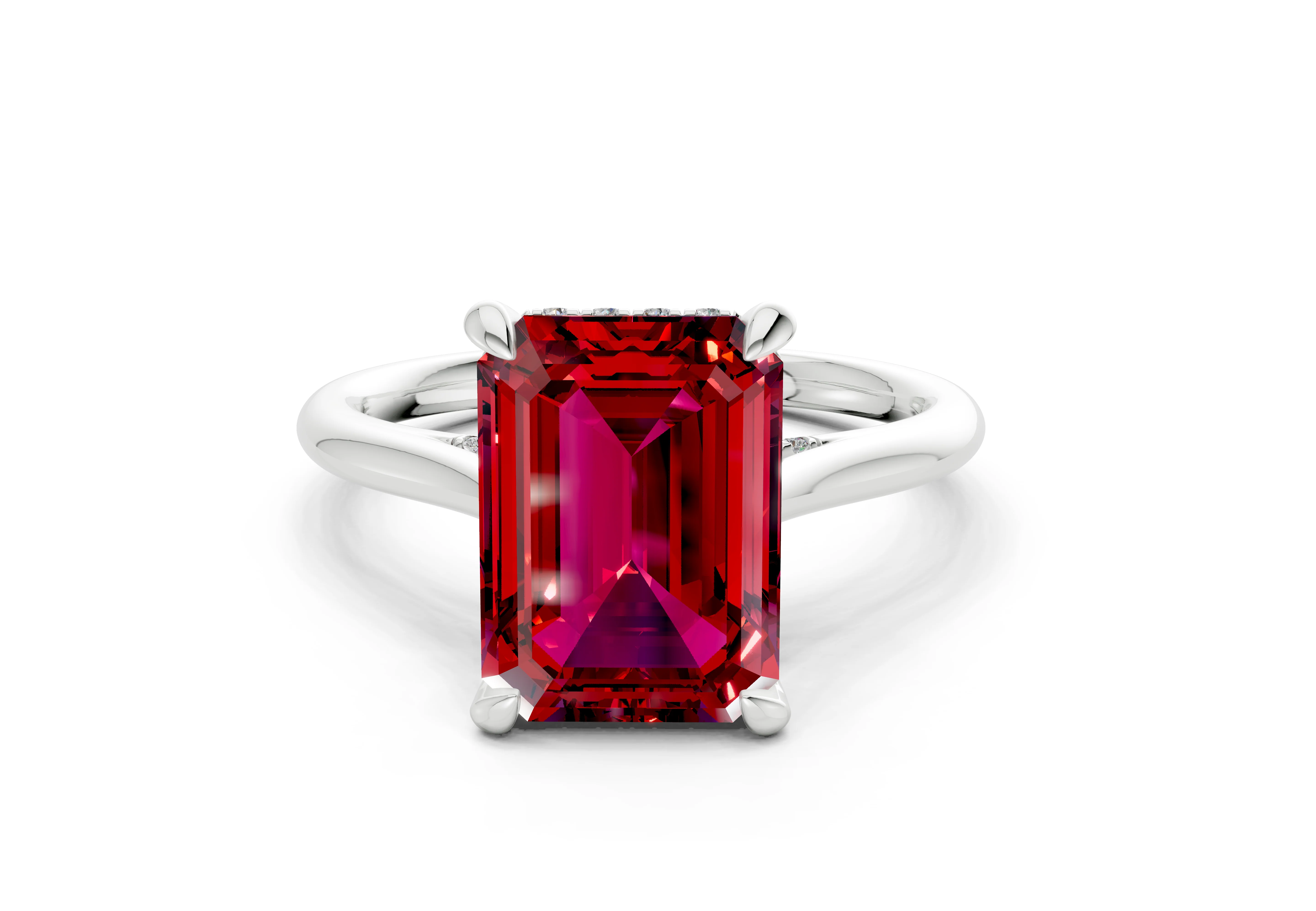 Piper Ruby Gemstone Solitaire Emerald Cut 2.2mm Engagement Ring - Image 7