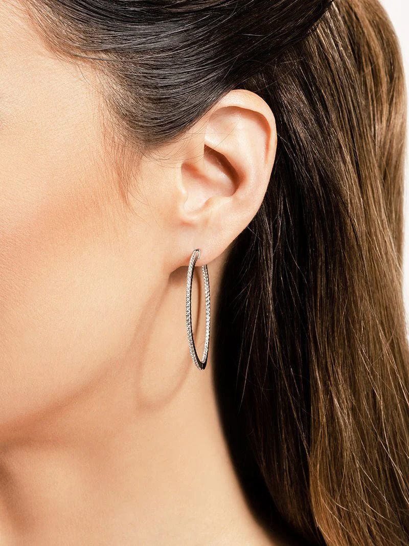 Single Row Inside Out Diamond Hoop Earring - Image 4