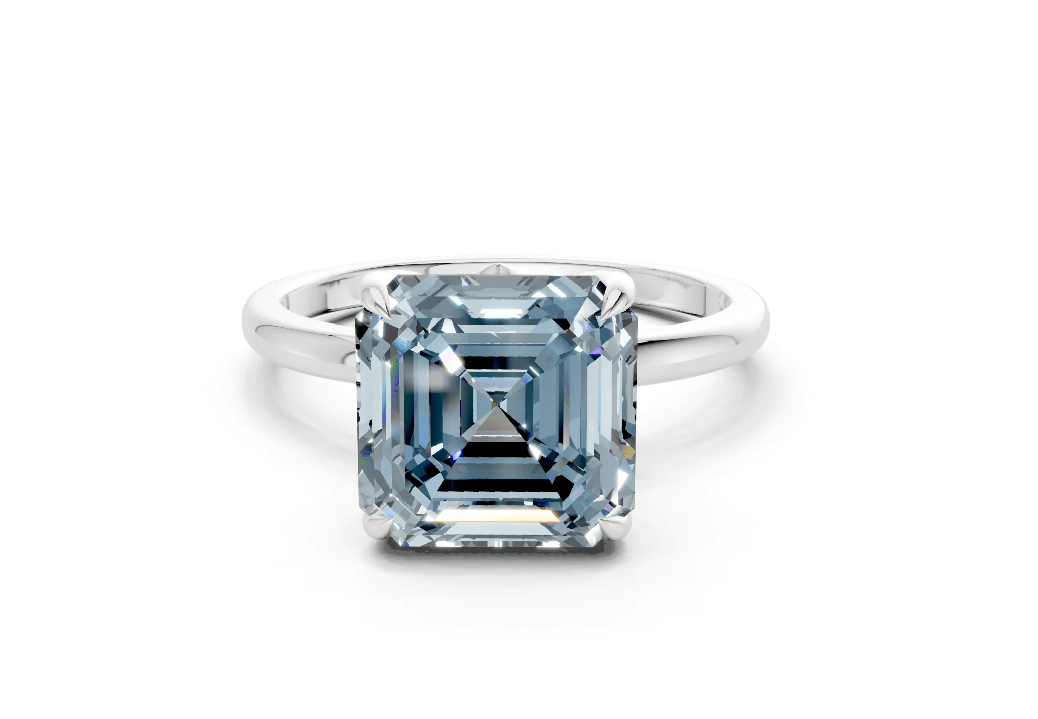 Skye Blue Diamond Solitaire Asscher Cut 1.8mm Engagement Ring - Image 7