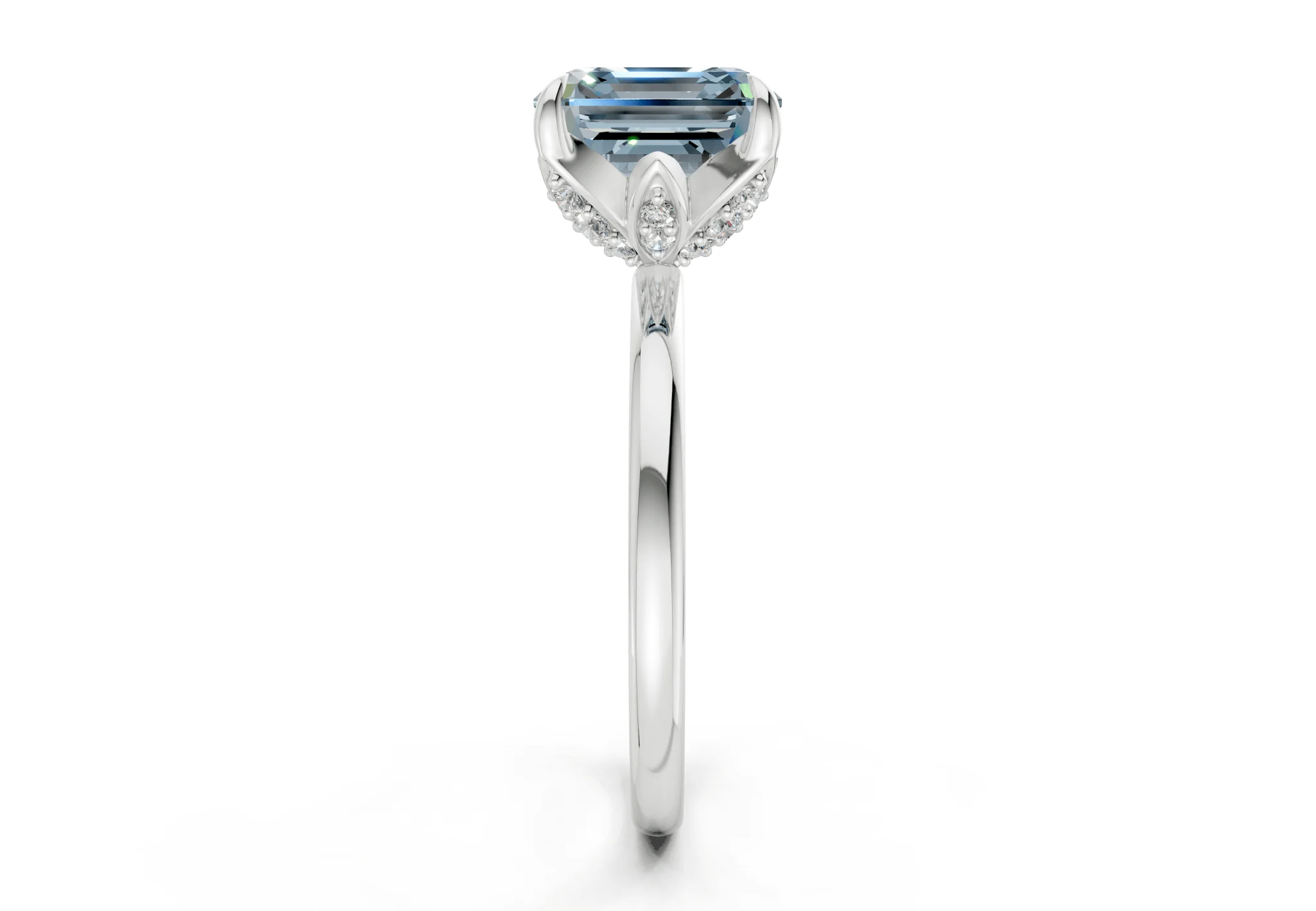 Skye Blue Diamond Solitaire Asscher Cut 1.8mm Engagement Ring - Image 9