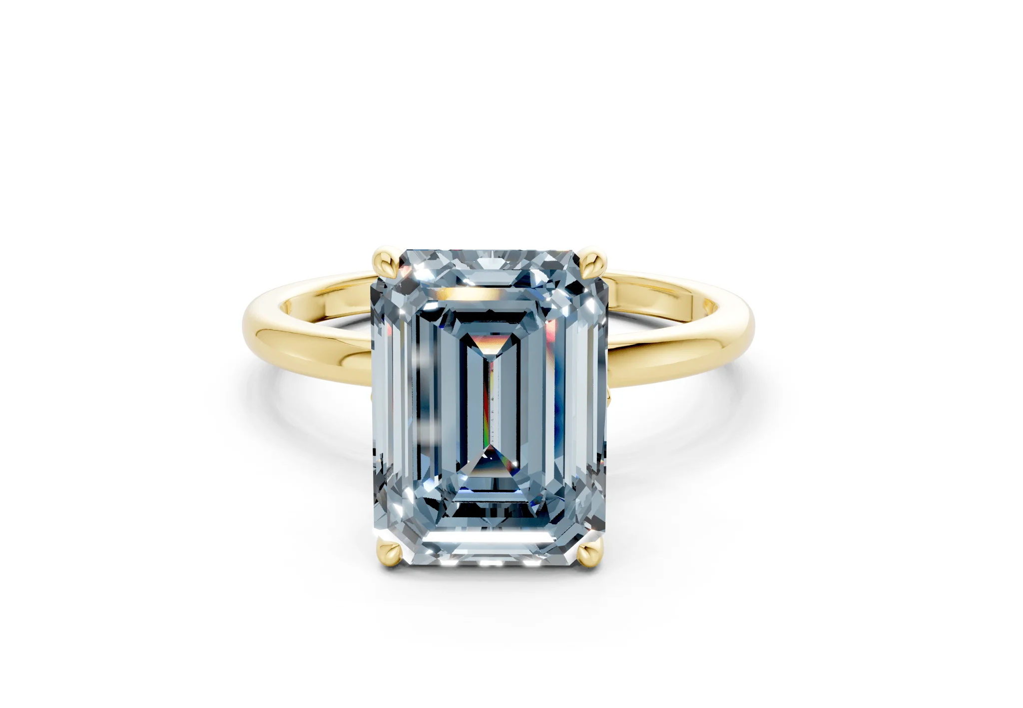 Skye Blue Diamond Solitaire Emerald Cut 1.8mm Engagement Ring