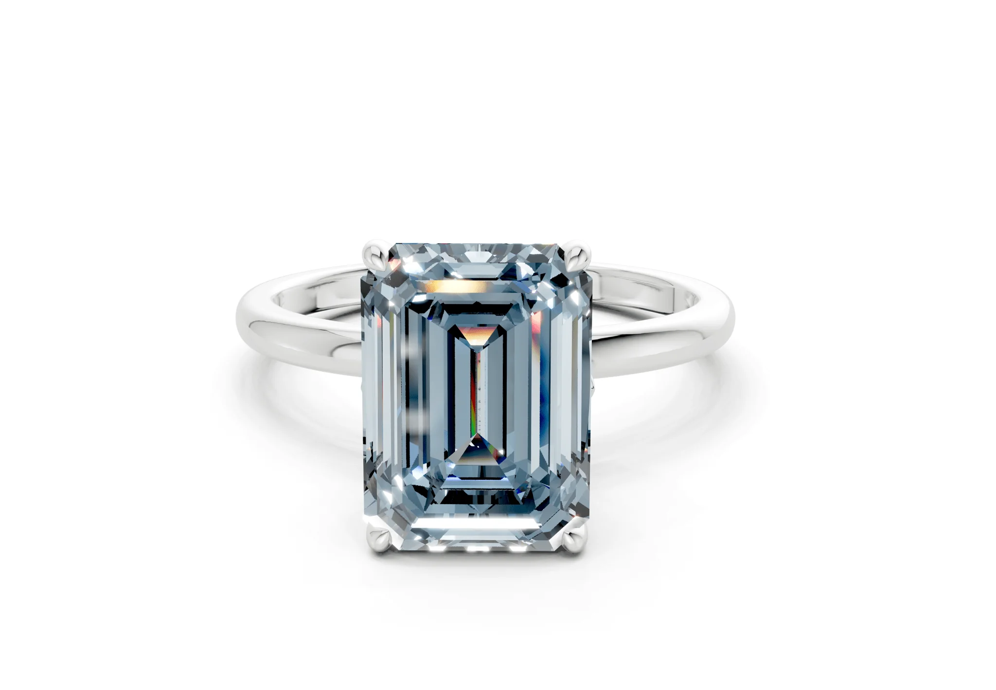 Skye Blue Diamond Solitaire Emerald Cut 1.8mm Engagement Ring - Image 7